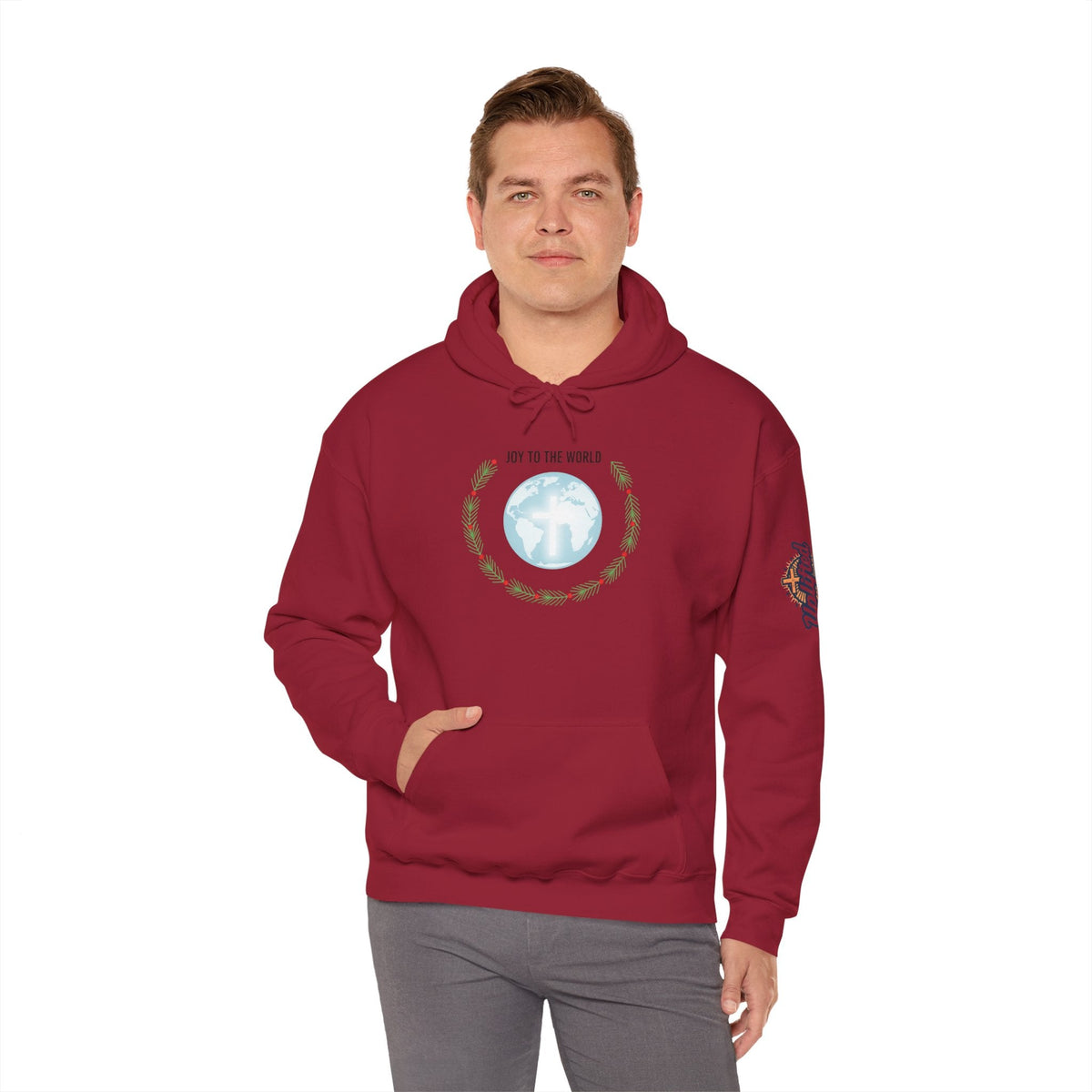 Joy to the World Hoodie – Wreath Earth Nativity Christian Christmas Sweatshirt for Isaiah 9:6 Holiday Faith & Festive Joy Printify