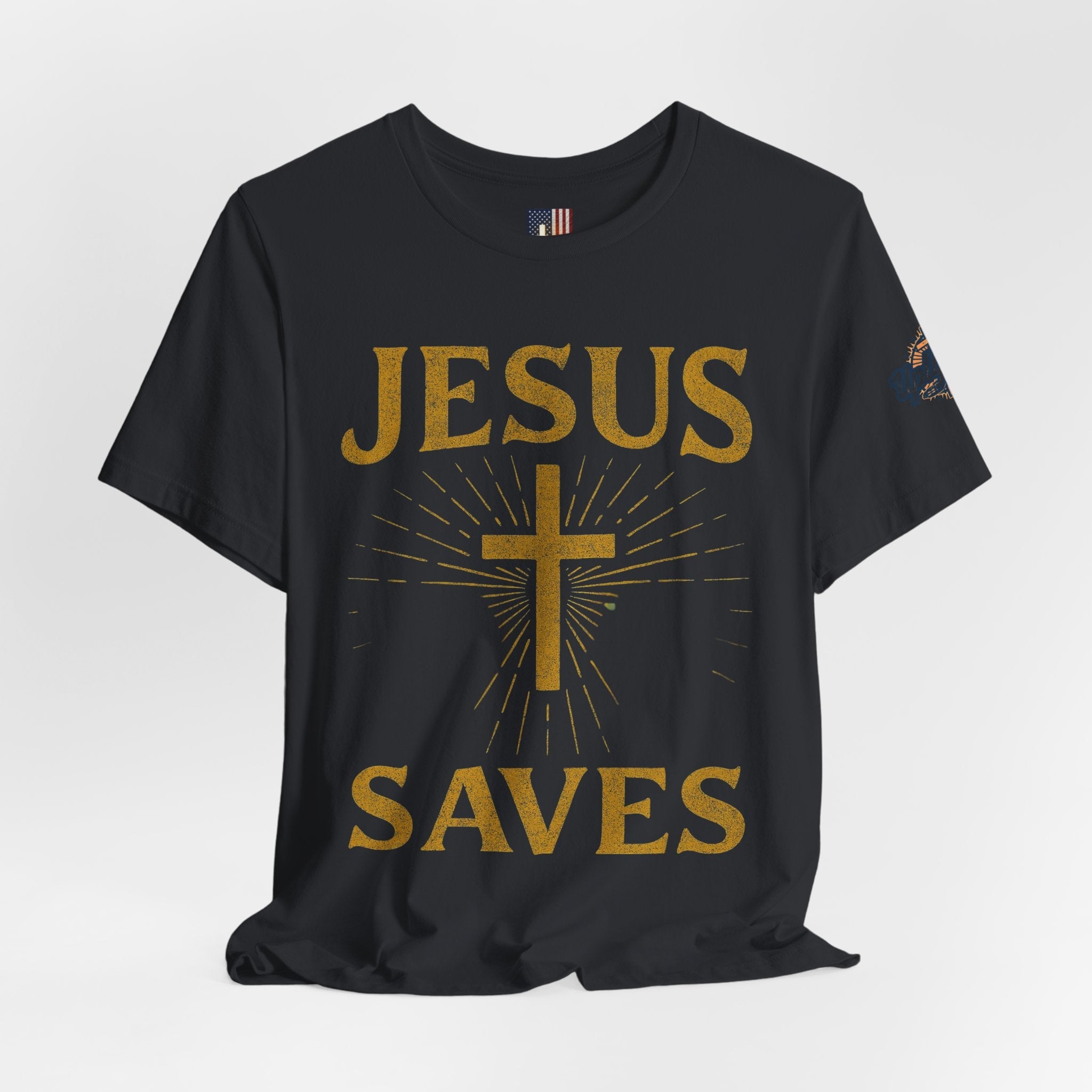 Jesus Saves T-shirt – Radiant Cross & Rays of Light Christian T-shirt for Eternal Hope & Faith Printify