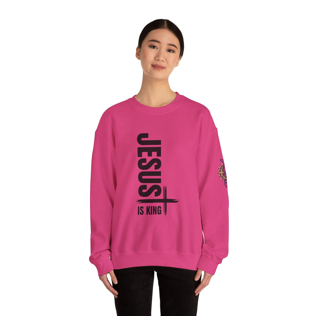 Jesus Is King Sweatshirt | Modern Typographic Cross Christian Sweatshirt Printify