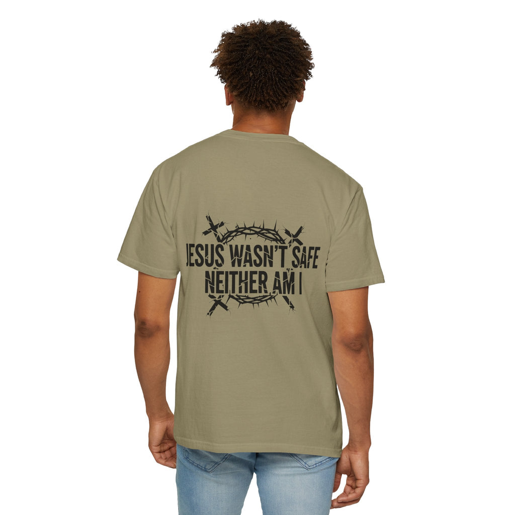 ⚡ Jesus Wasn’t Safe – Neither Am I | Bold Christian T-Shirt | Storm-Walking Faith Tee | Minimalist Black & White Design | Uplifted Gear Printify