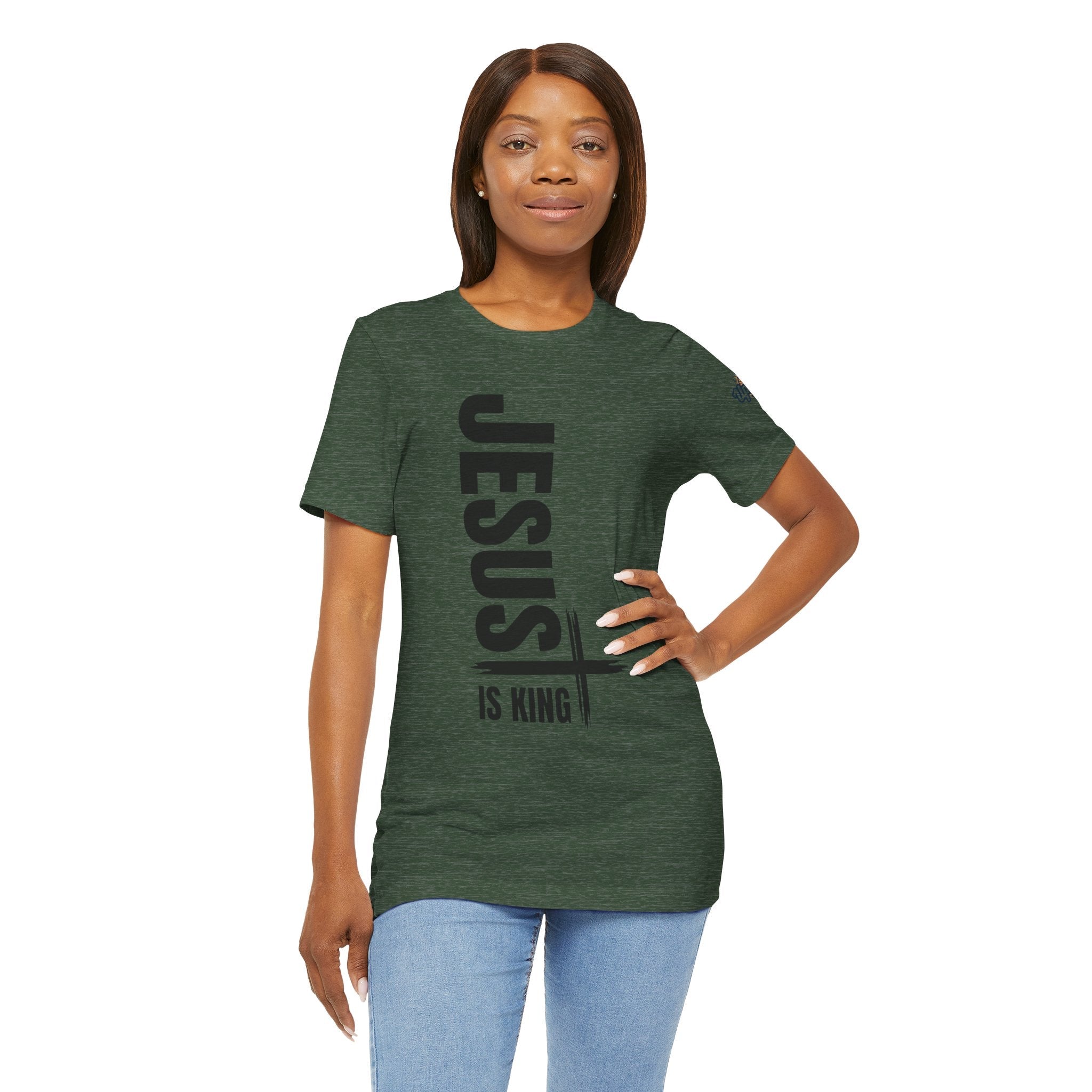 Jesus Is King T-shirt | Modern Typographic Cross Christian T-shirt Printify
