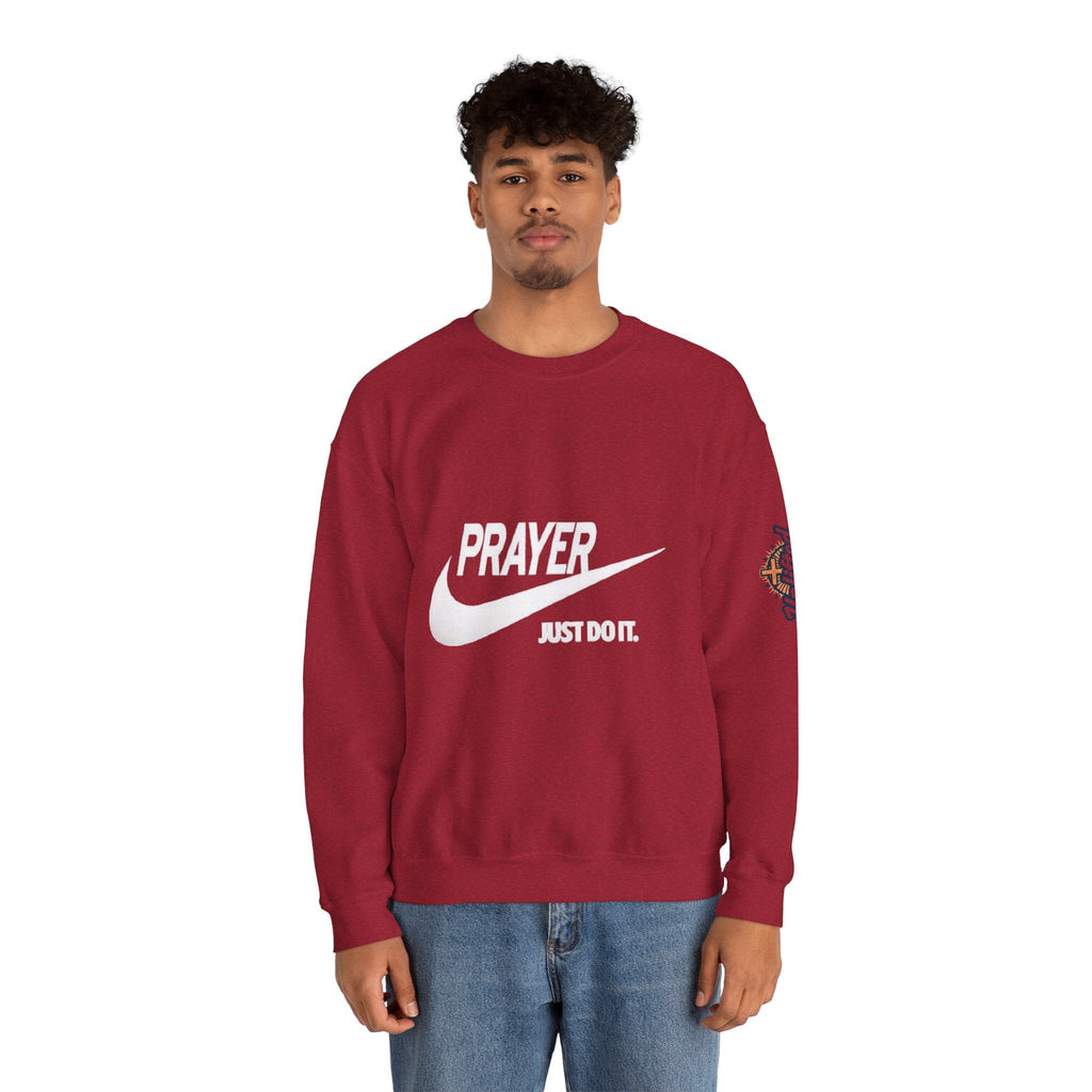 Prayer Just Do It Sweatshirt - Funny Christian Nike Parody Sweatshirt - Faith Gear Printify