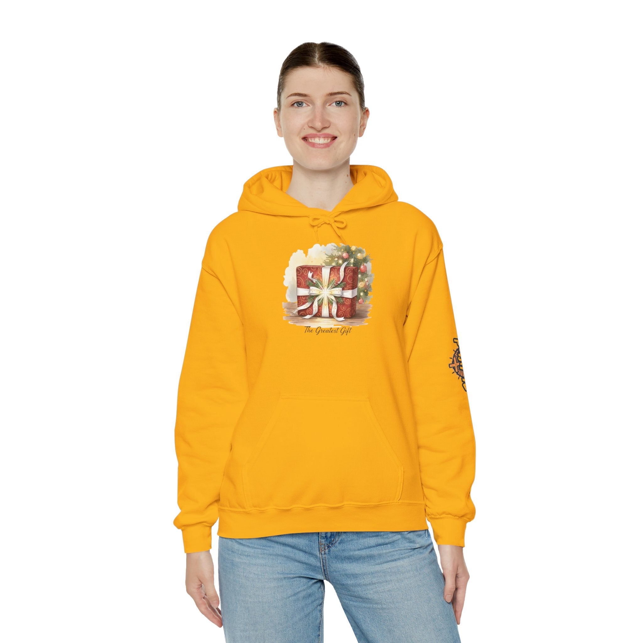 The Greatest Gift Hoodie – Cross Bow Present Christian Hoodie for Christmas Salvation & Eternal Faith Printify