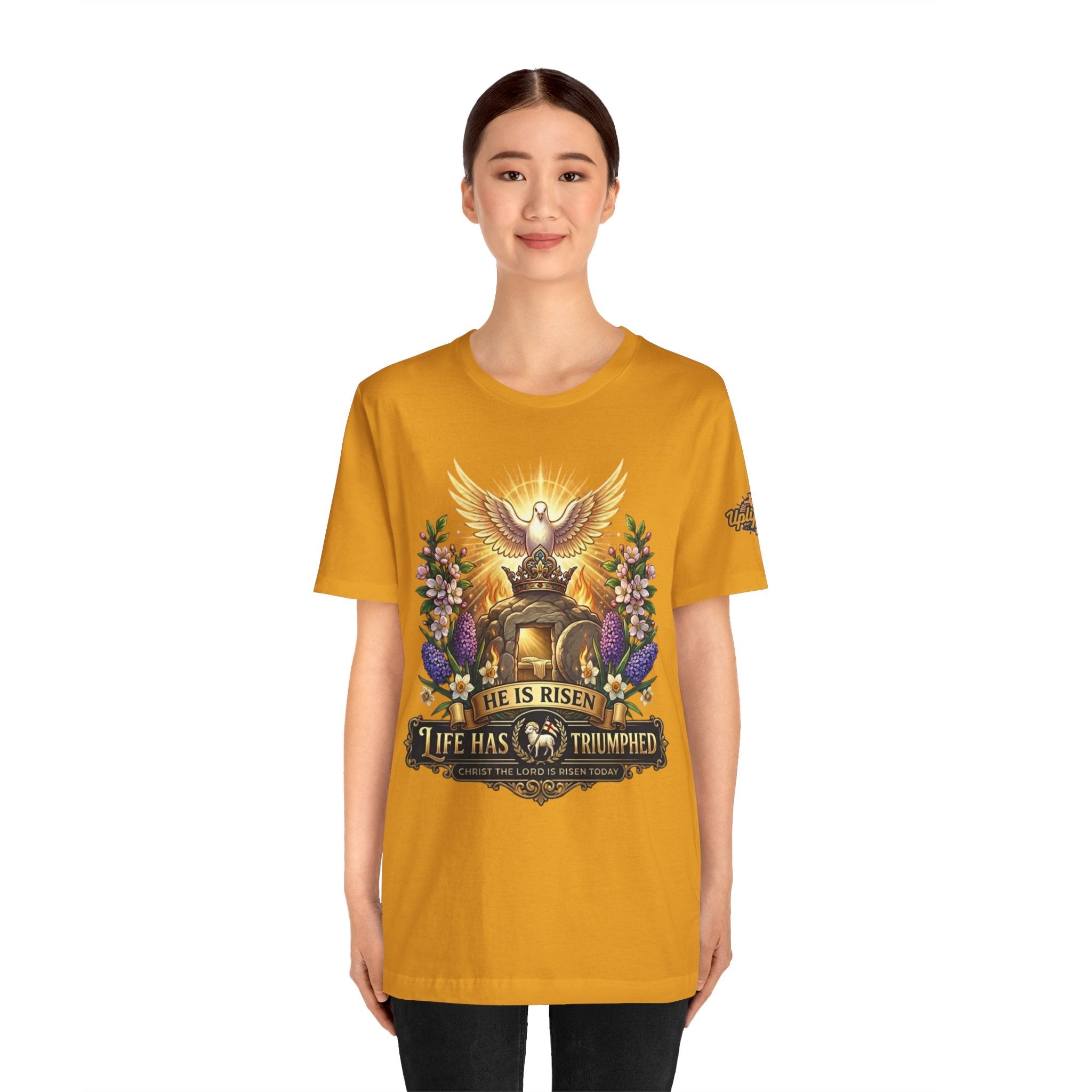 He Is Risen "Life Has Triumphed" T-Shirt — Easter Resurrection Christian Tee Printify