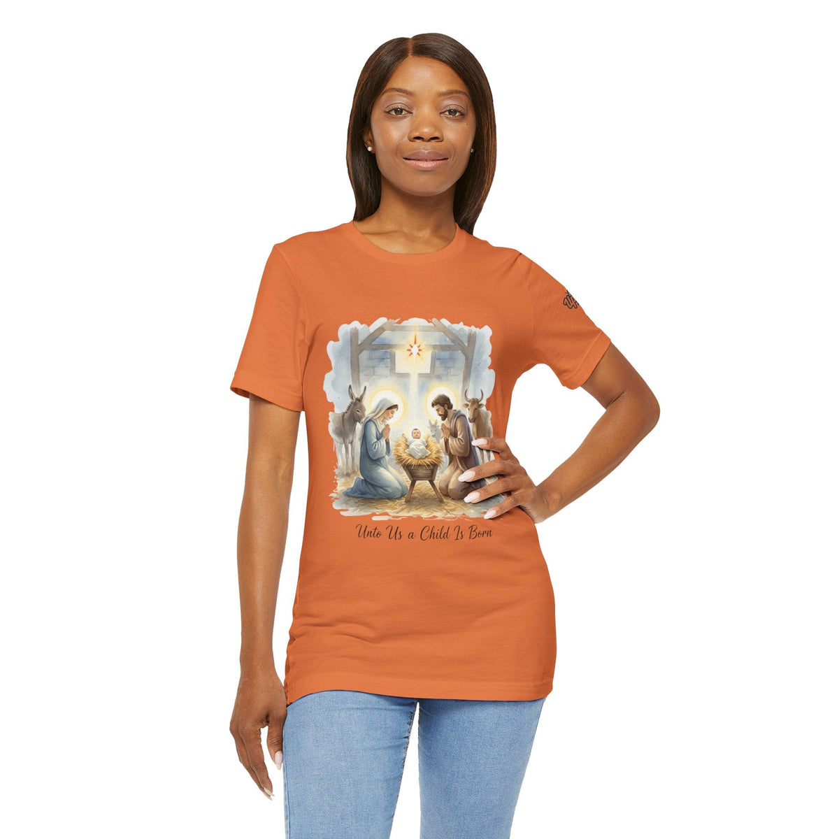 Unto Us a Child is Born T-shirt – Isaiah 9:6 Nativity Manger Scene Christian Christmas T-shirt for Holy Night Faith Printify
