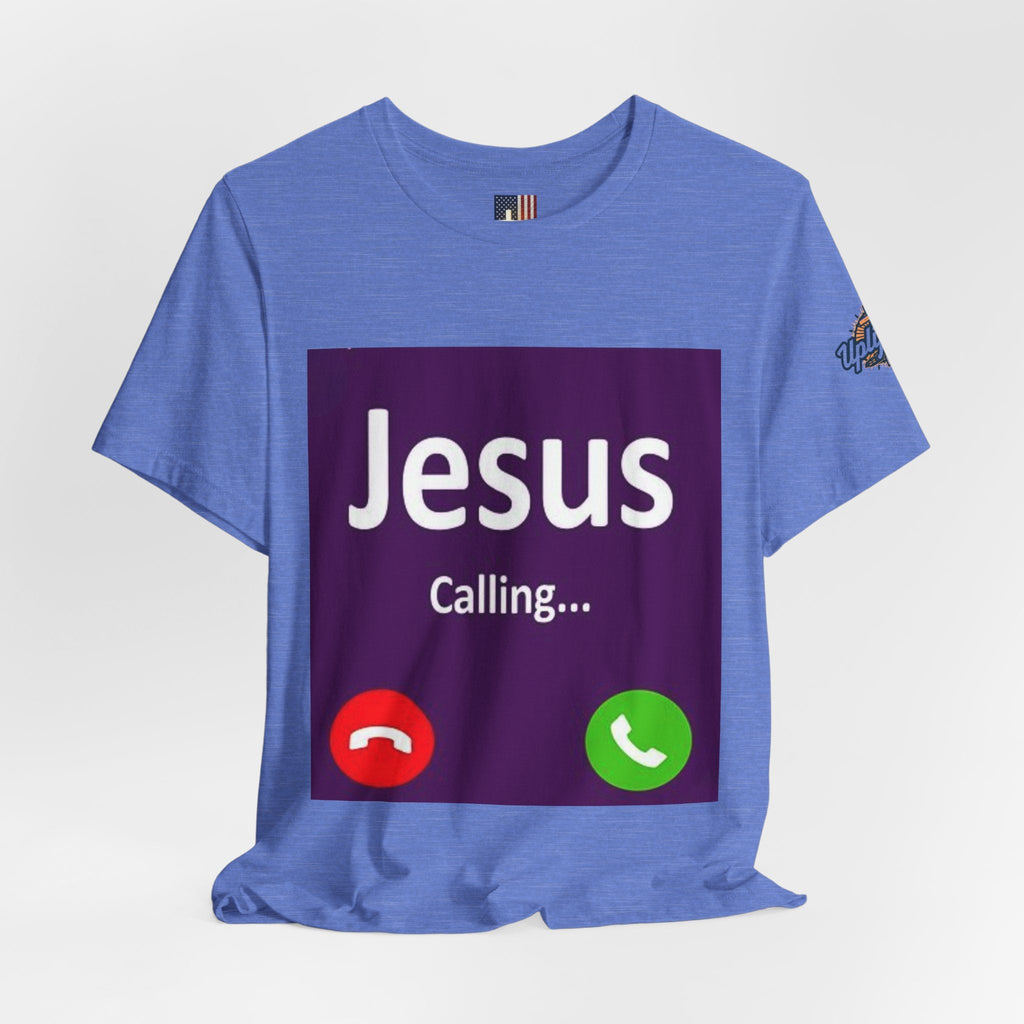 Jesus Calling T-shirt – Funny Cell Phone Screen Christian T-shirt for Divine Connection & Faith Humor Printify