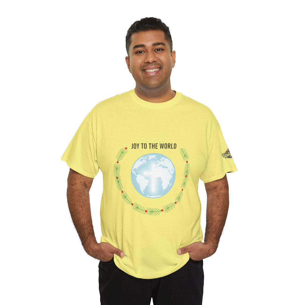 Joy to the World T-shirt – Wreath Earth Nativity Christian Christmas T-shirt for Isaiah 9:6 Holiday Faith & Festive Joy Printify