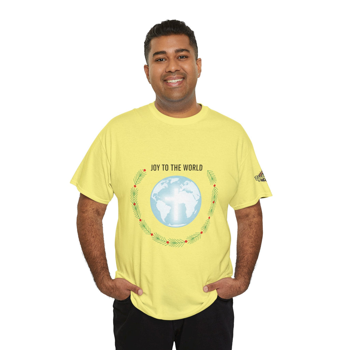 Joy to the World T-shirt – Wreath Earth Nativity Christian Christmas T-shirt for Isaiah 9:6 Holiday Faith & Festive Joy Printify