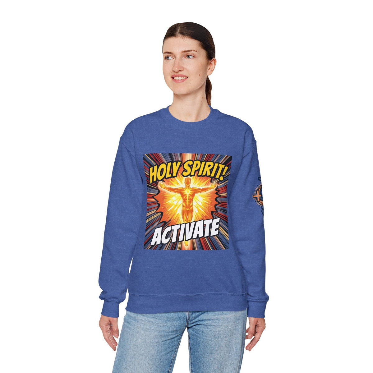 Holy Spirit Activate Sweatshirt – Superhero Christian Sweatshirt with Vibrant Power-Up Design for Faith-Fueled Boldness Printify