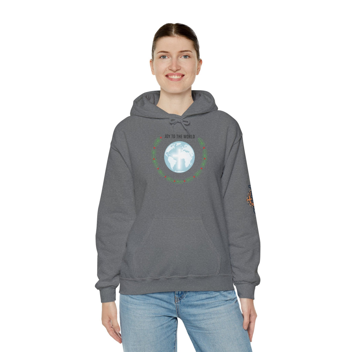Joy to the World Hoodie – Wreath Earth Nativity Christian Christmas Sweatshirt for Isaiah 9:6 Holiday Faith & Festive Joy Printify