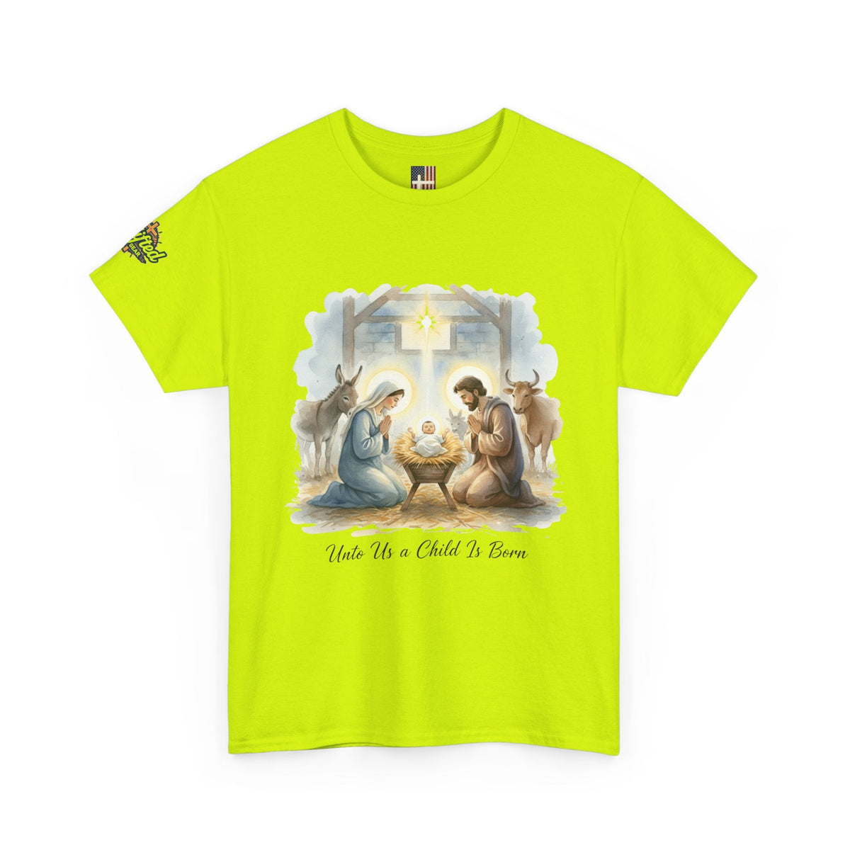 Unto Us a Child is Born T-shirt – Isaiah 9:6 Nativity Manger Scene Christian Christmas T-shirt for Holy Night Faith Printify