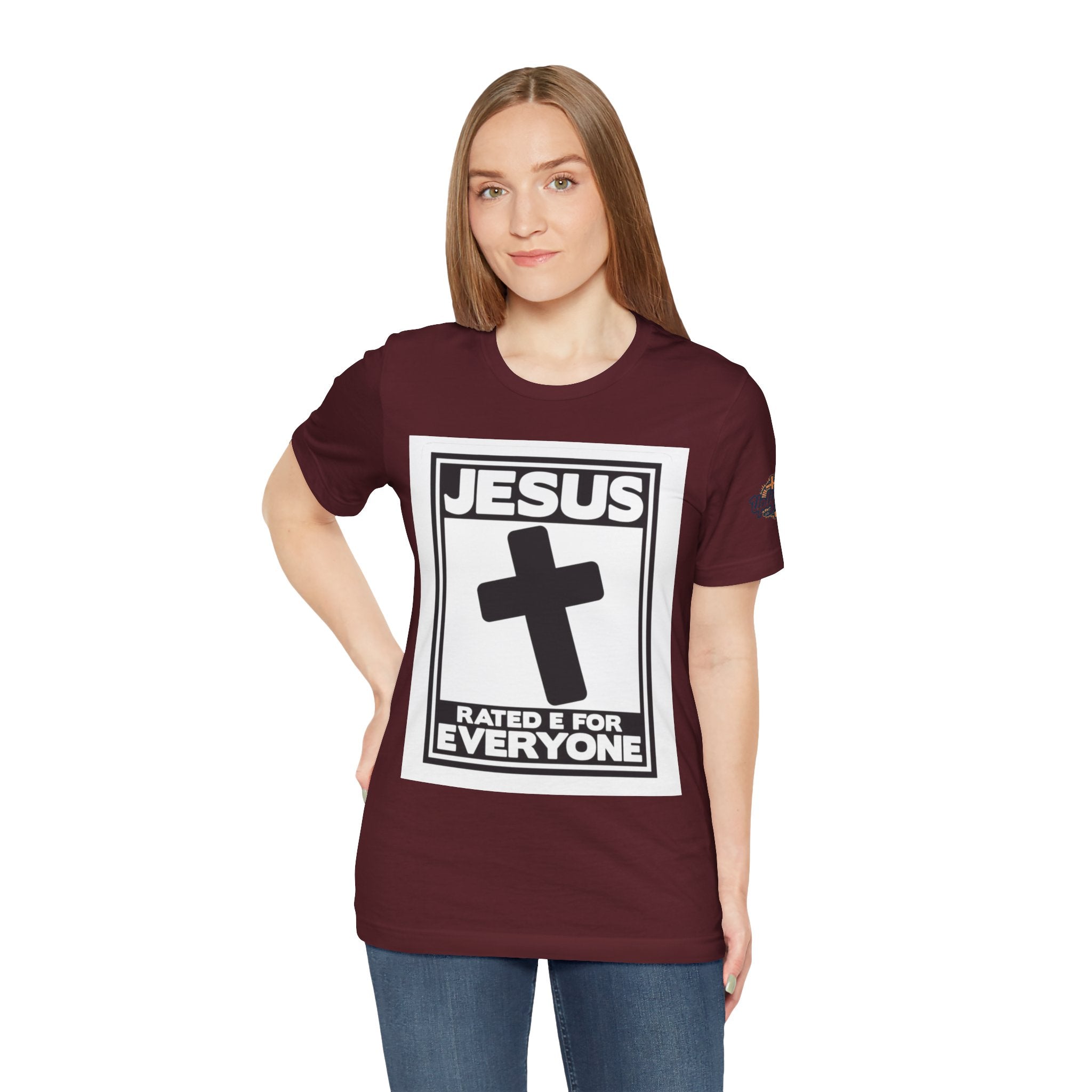 Jesus, Rated E for Everyone T-shirt - Gamer Faith T-shirt - Christian Video Game Parody Printify