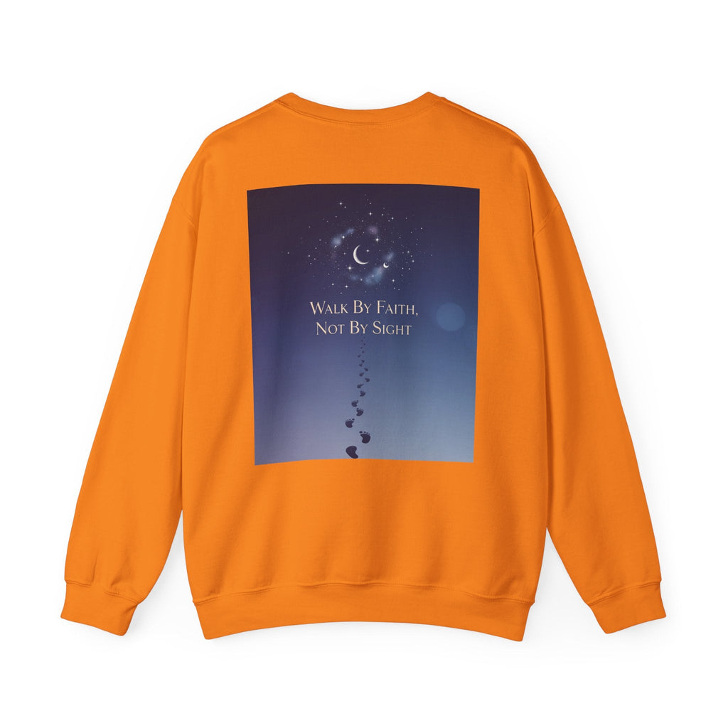 Walk by Faith, Not by Sight Sweatshirt – Moonlit Footprints Christian Sweatshirt for Cozy Nights Printify