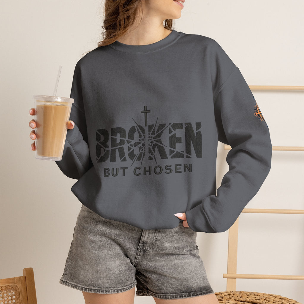 Broken But Chosen Crewneck Sweatshirt Printify