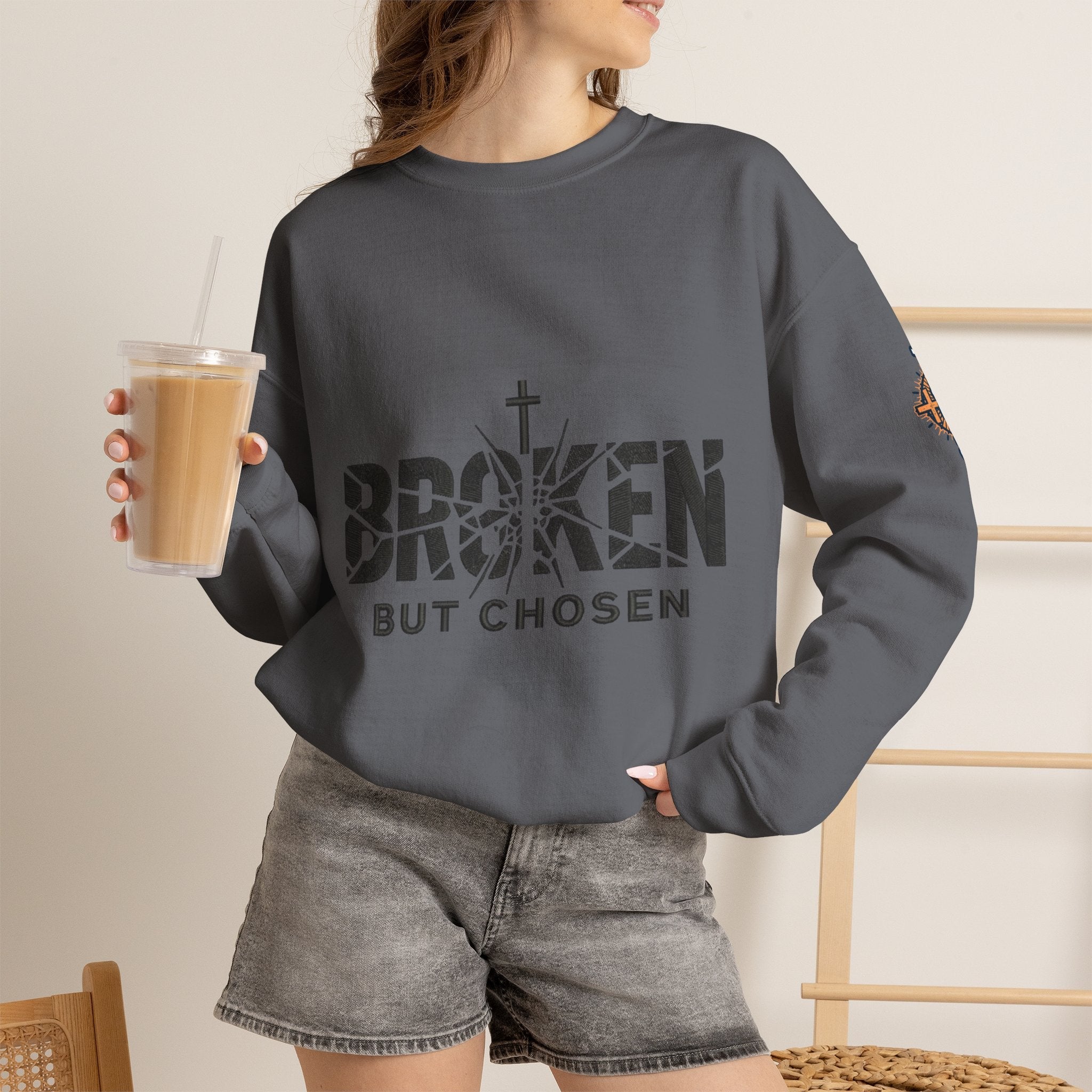 Broken But Chosen Crewneck Sweatshirt Printify