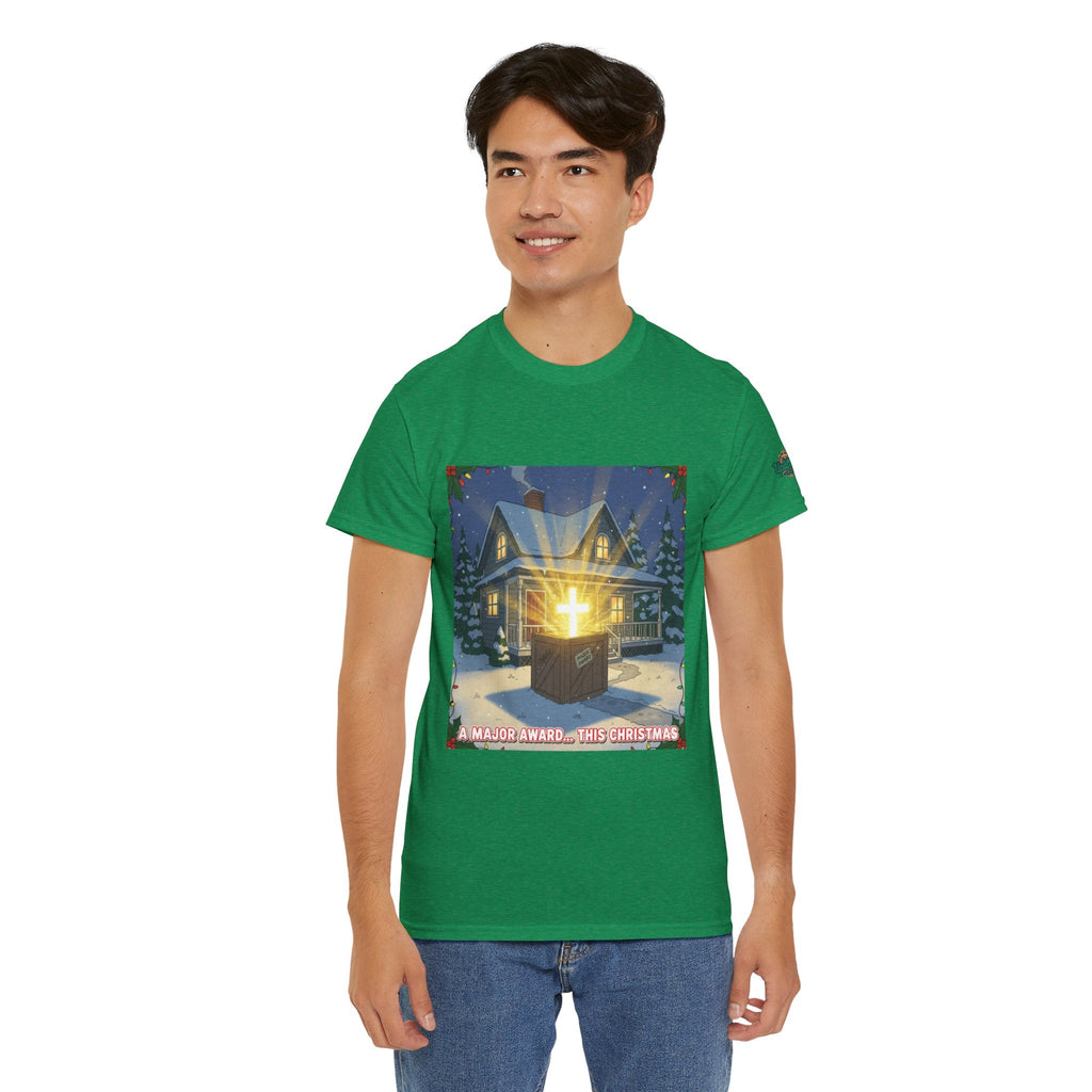 A Major Award This Christmas T-shirt – Fragile Leg Lamp Parody Cross Unboxing Christian T-shirt for Hilarious Faith & Holiday Glow Printify