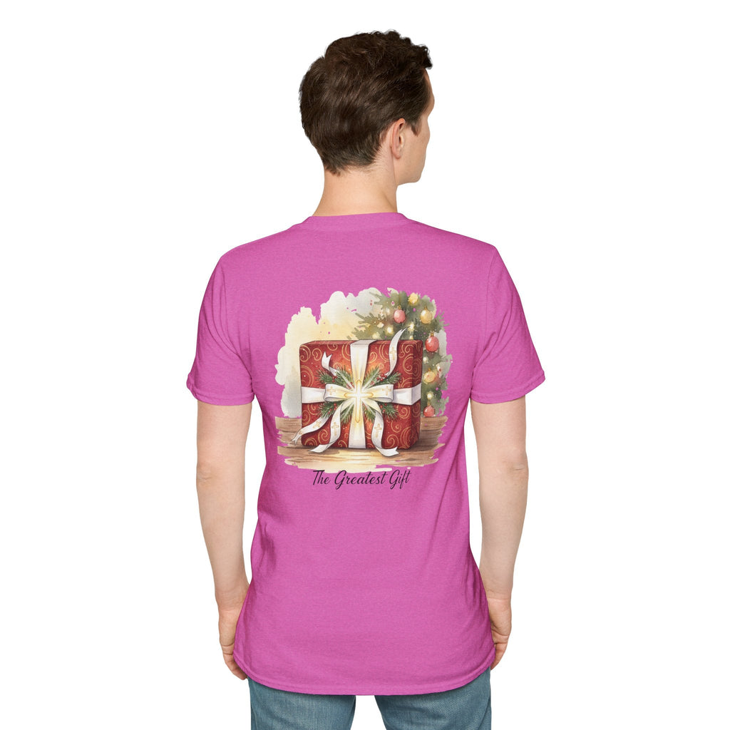 The Greatest Gift T-shirt – Cross Bow Present Christian T-shirt for Christmas Salvation & Eternal Faith Printify