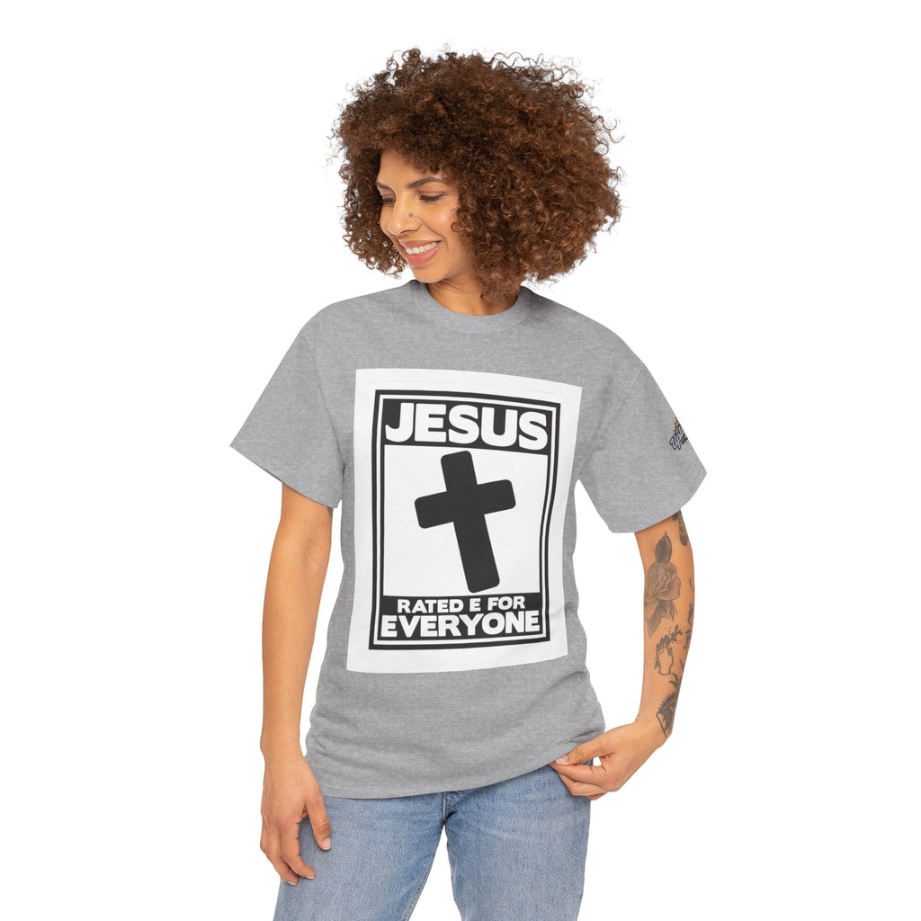 Jesus, Rated E for Everyone T-shirt - Gamer Faith T-shirt - Christian Video Game Parody Printify