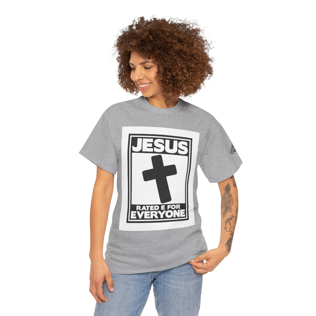 Jesus, Rated E for Everyone T-shirt - Gamer Faith T-shirt - Christian Video Game Parody Printify