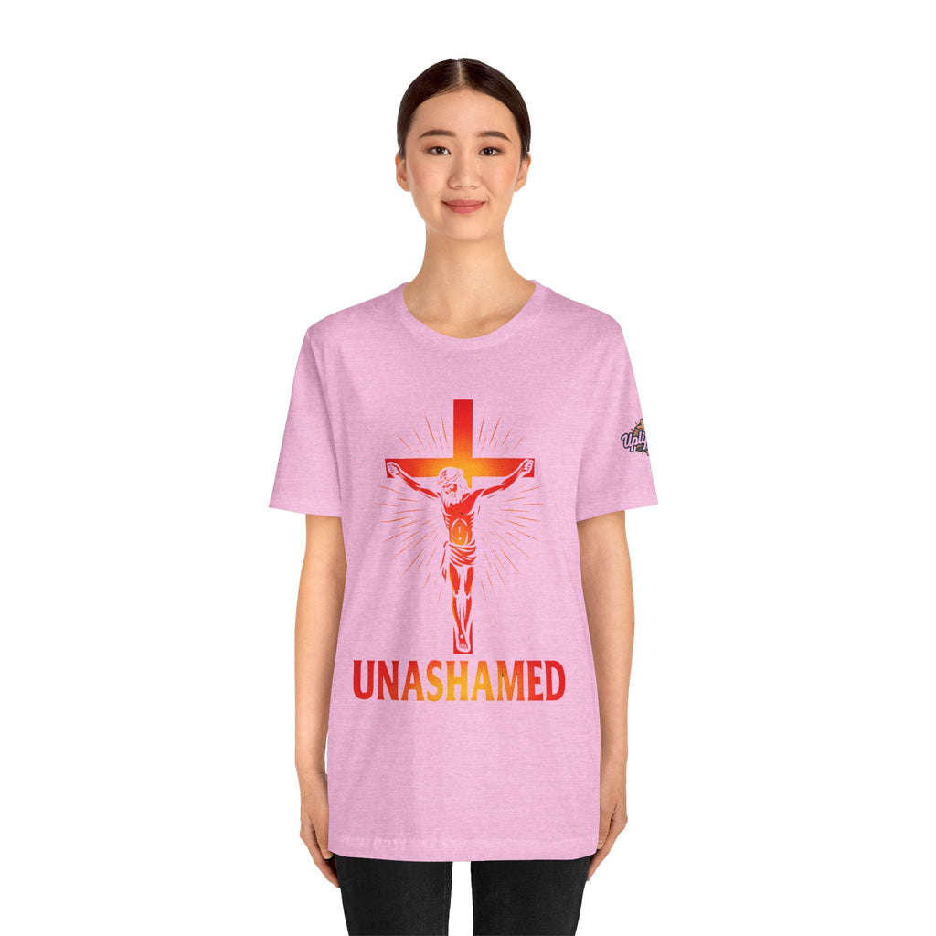 Unashamed T-shirt – Romans 1:16 Crucifixion Christian t-shirt for Bold Unwavering Faith Printify