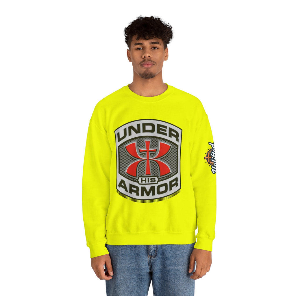 Under His Armor Crewneck Sweatshirt — Christian Faith Graphic Pullover Printify