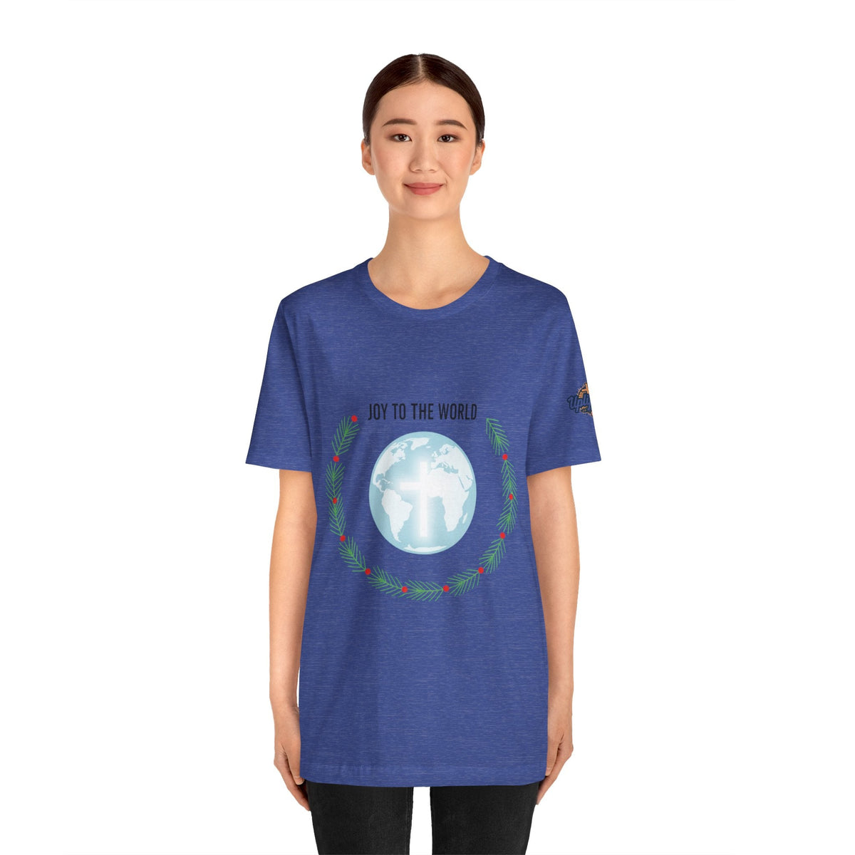 Joy to the World T-shirt – Wreath Earth Nativity Christian Christmas T-shirt for Isaiah 9:6 Holiday Faith & Festive Joy Printify