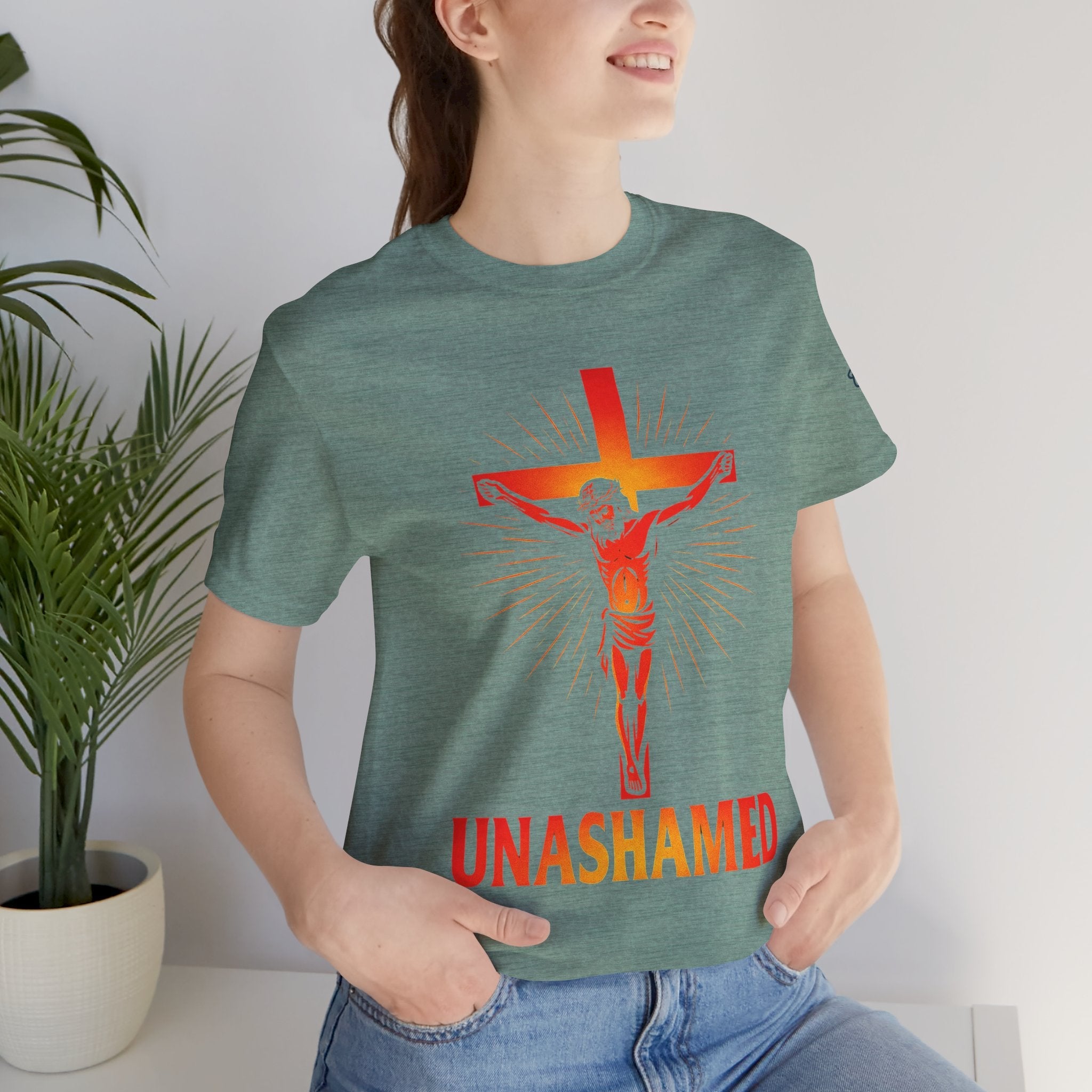 Unashamed T-shirt – Romans 1:16 Crucifixion Christian t-shirt for Bold Unwavering Faith Printify