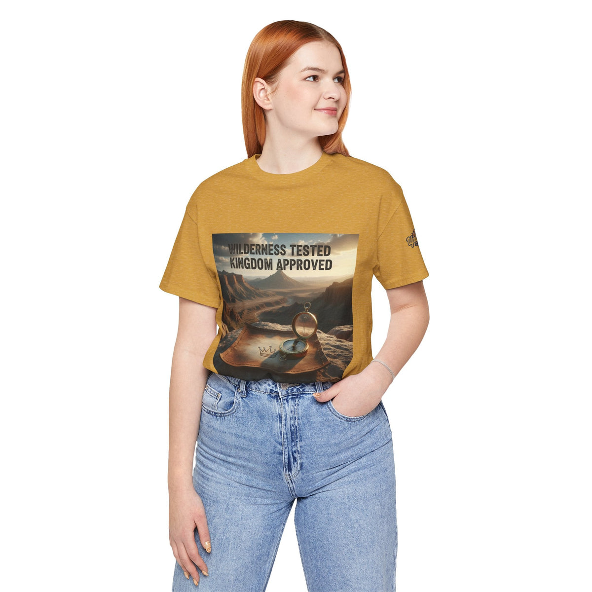 Wilderness Tested Kingdom Approved T-shirt – Mountain Desert Compass Crown Christian T-shirt for Biblical Adventure Faith Printify