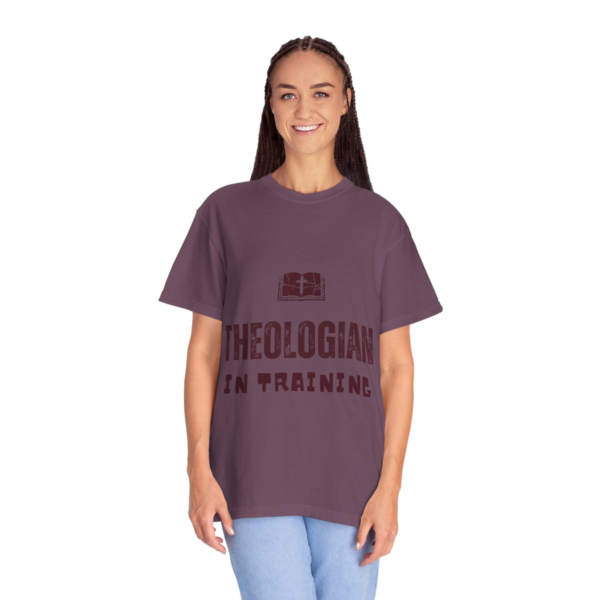 Theologian in Training T-Shirt – Open Bible & Cross Christian Tee for Faithful Learners Printify