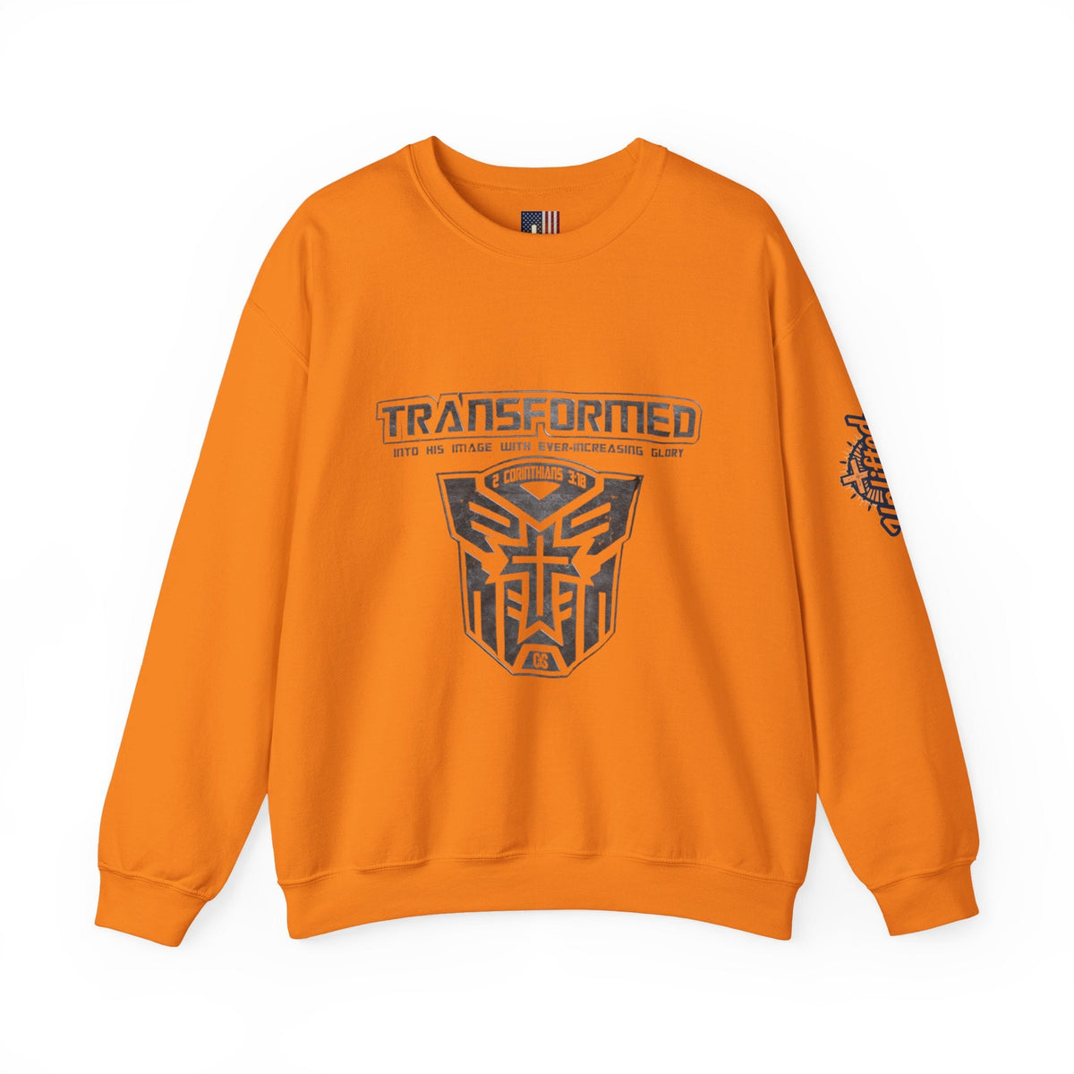 Transformer Logo Christian Sweatshirt | 2 Corinthians 3:18 Bible Verse Sweatshirt Printify