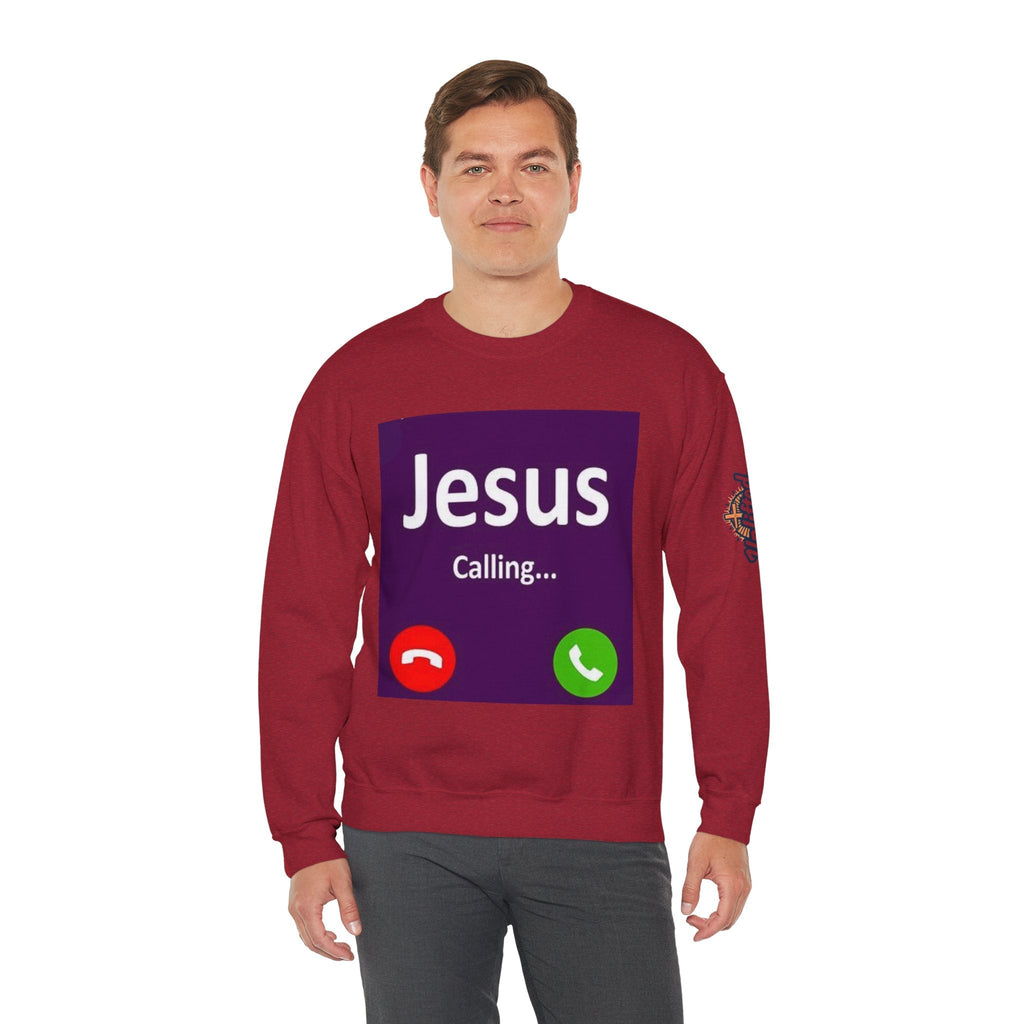 Jesus Calling Sweatshirt – Funny Cell Phone Screen Christian Sweatshirt for Divine Connection & Faith Humor Printify
