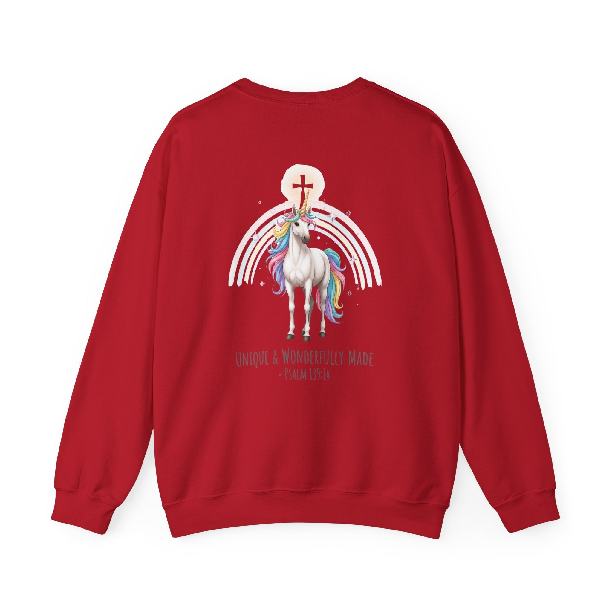 Unique Unicorn Sweatshirt – Rainbow Cross Psalm 139:14 Christian Sweatshirt for Wonderfully Made Printify