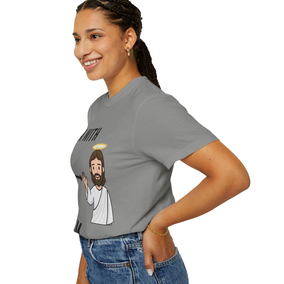🔥 I’m With Him → Christian T-Shirt | Arrow Pointing to Jesus | Minimalist Faith Tee | Subtle Cross Design | Bible-Inspired Apparel by Uplifted Gear Printify