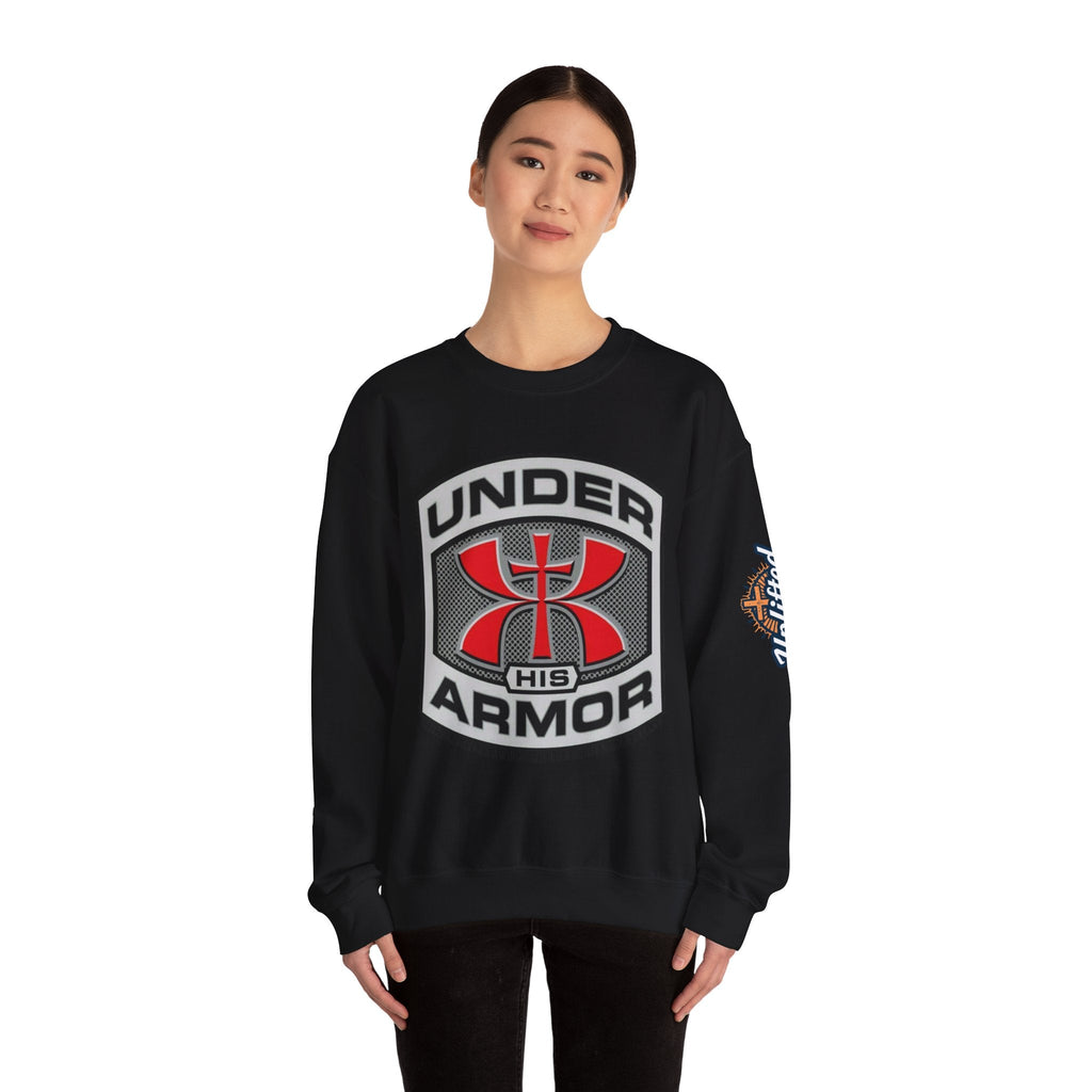 Under His Armor Crewneck Sweatshirt — Christian Faith Graphic Pullover Printify