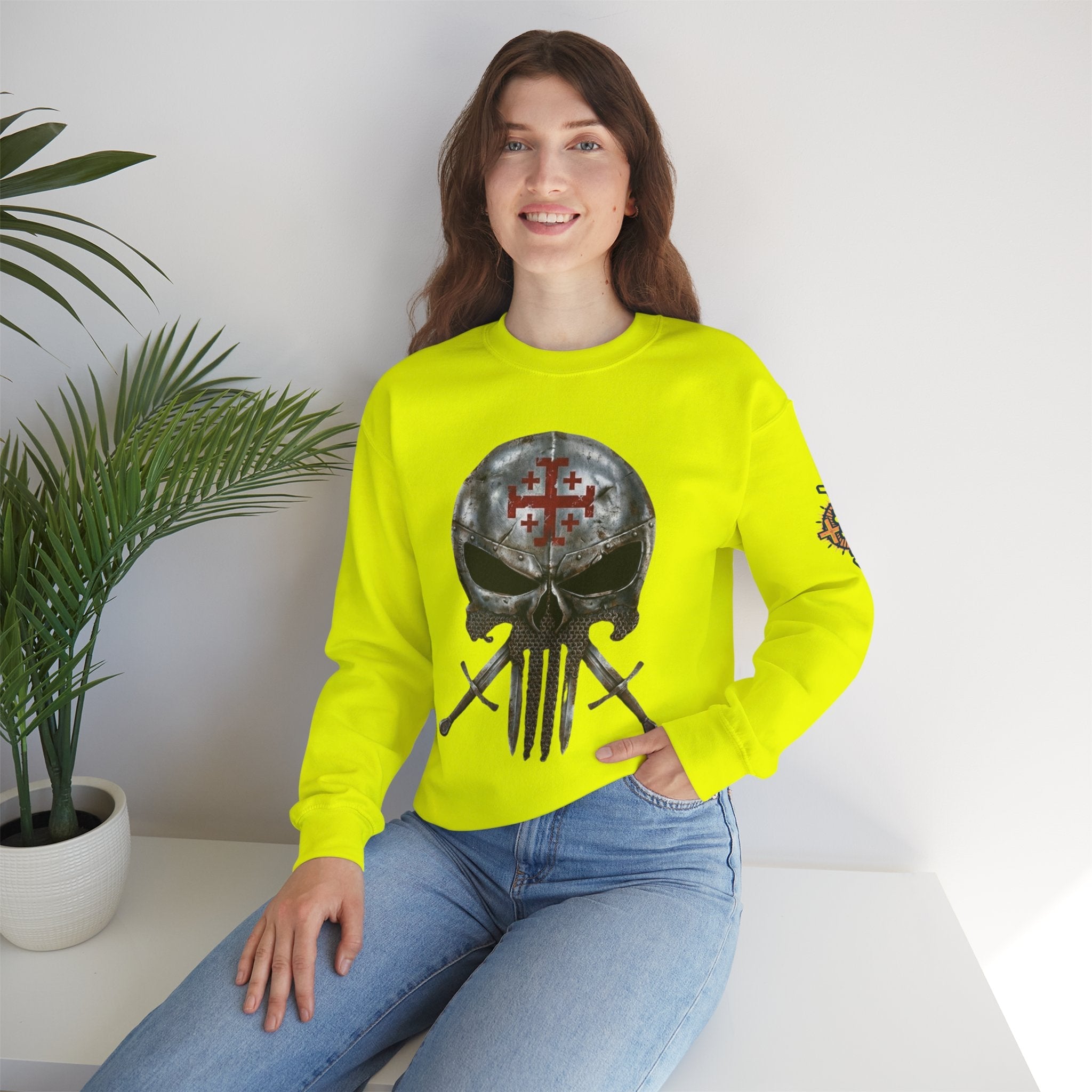 Crusader Knight Christian Skull Sweatshirt - Warrior Armor of God Sweatshirt Printify