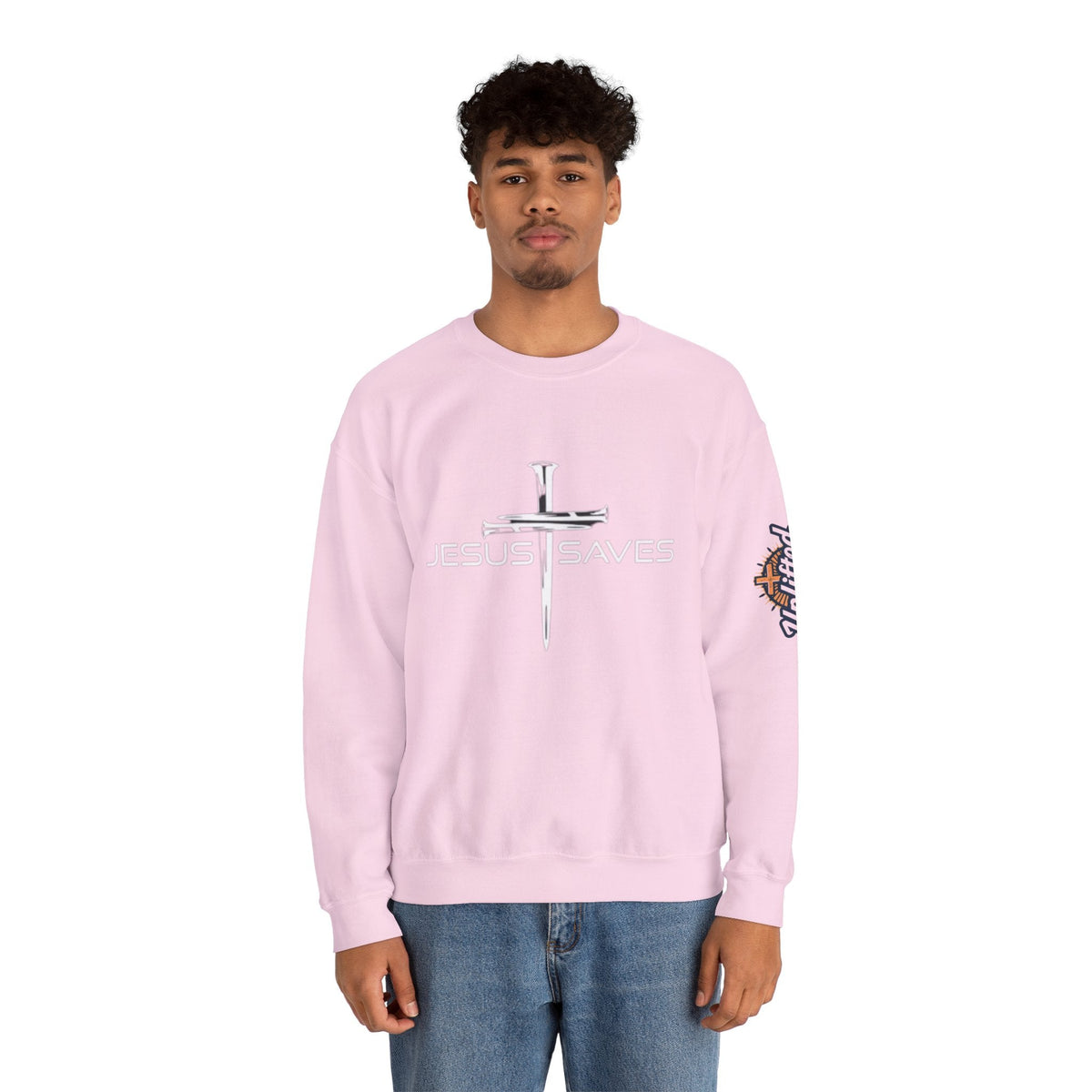 Jesus Saves Sweatshirt – 3 Nails Crucifix Cross Christian Sweatshirt for Redemption Faith & Bold Salvation Printify