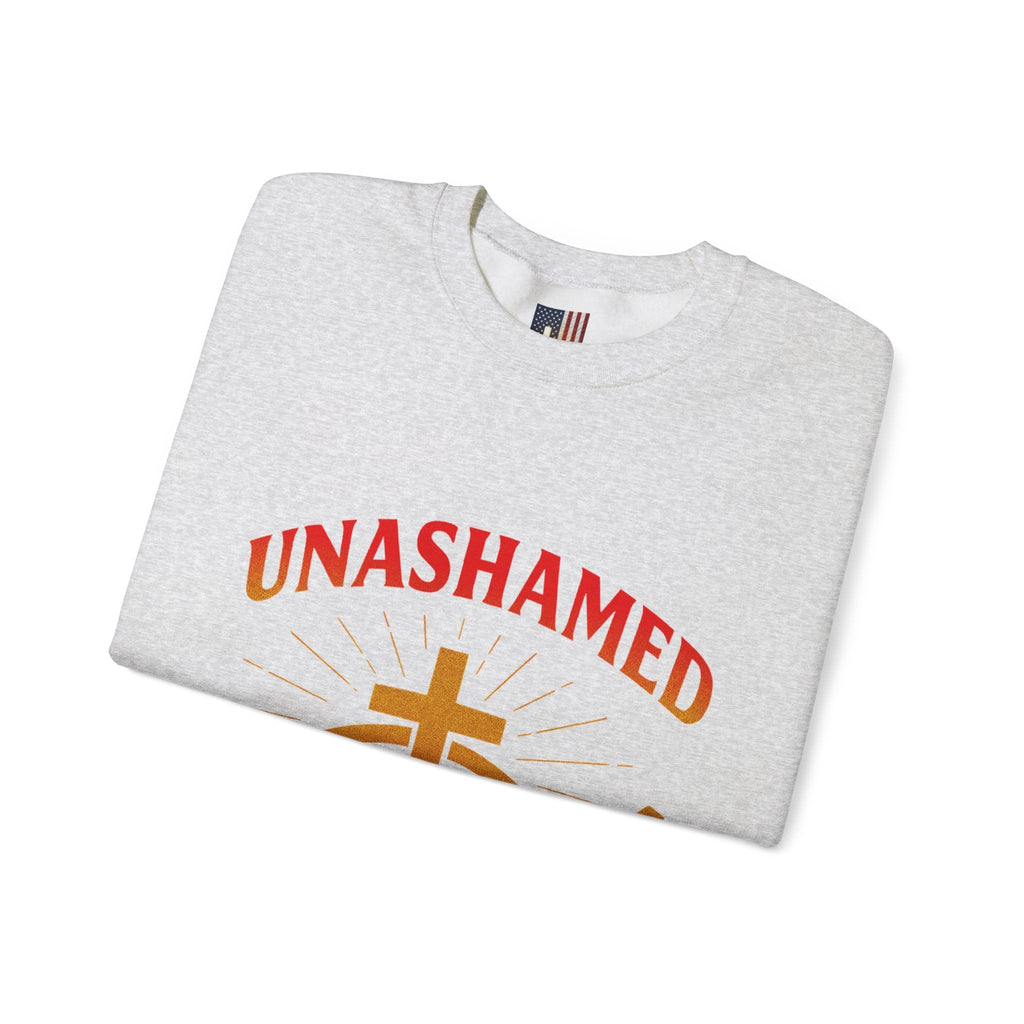 Unashamed Sweatshirt – Ichthys Jesus Fish & Cross Christian Sweatshirt for Romans 1:16 Bold Faith Printify