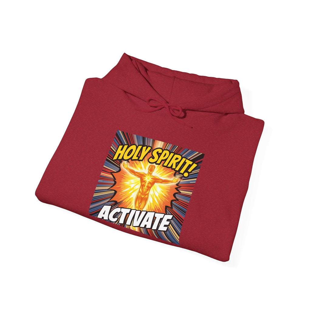 Holy Spirit Activate Hoodie – Superhero Christian Sweatshirt with Vibrant Power-Up Design for Faith-Fueled Boldness Printify