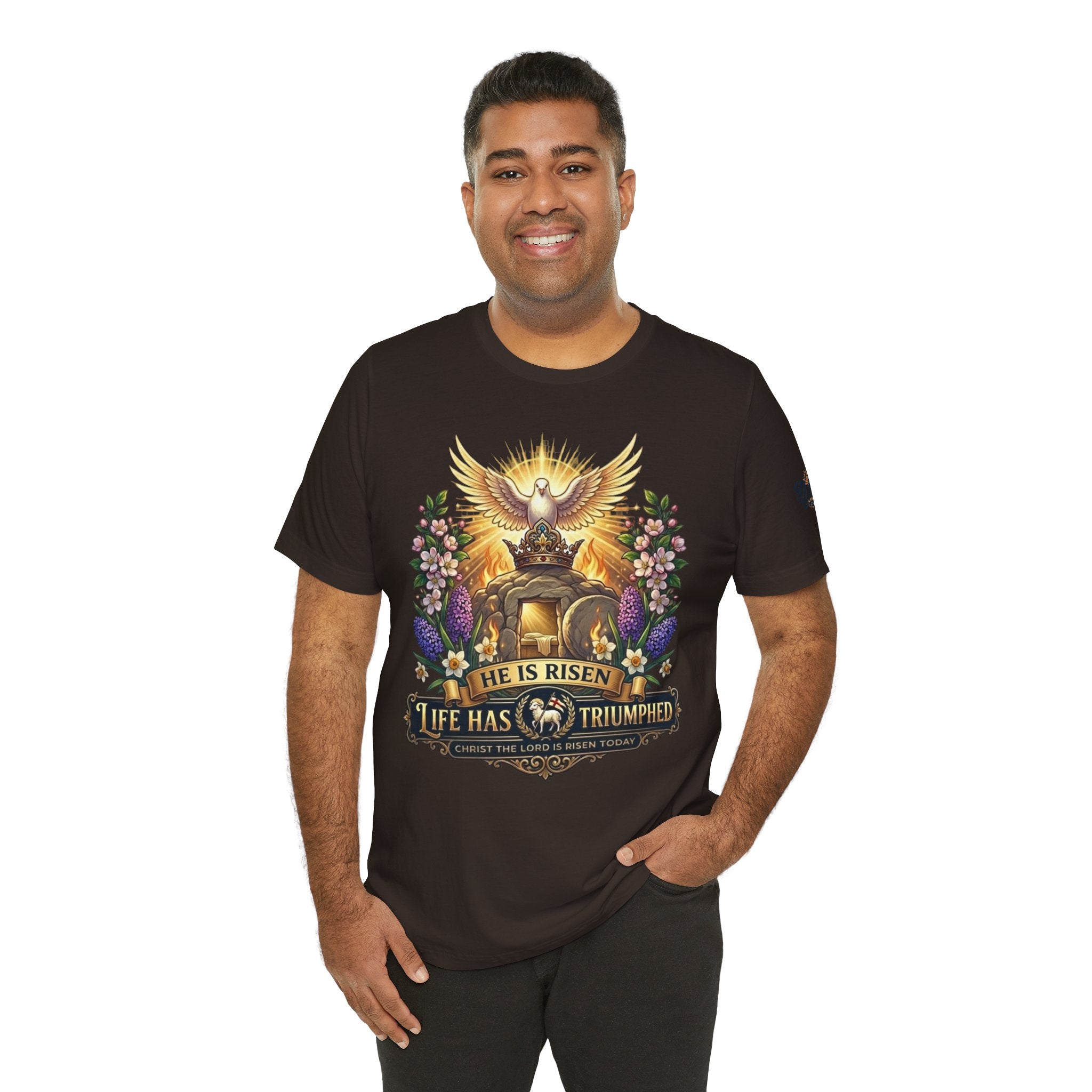 He Is Risen "Life Has Triumphed" T-Shirt — Easter Resurrection Christian Tee Printify