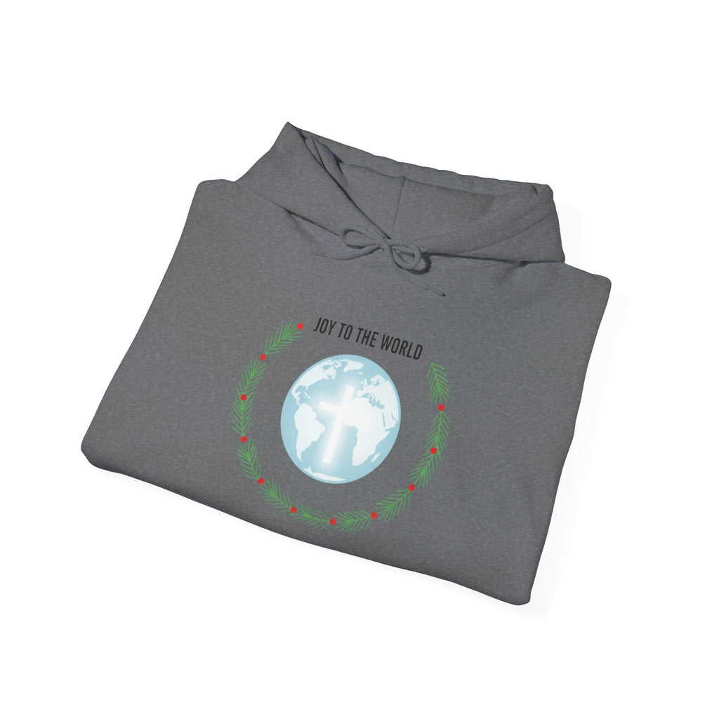 Joy to the World Hoodie – Wreath Earth Nativity Christian Christmas Sweatshirt for Isaiah 9:6 Holiday Faith & Festive Joy Printify