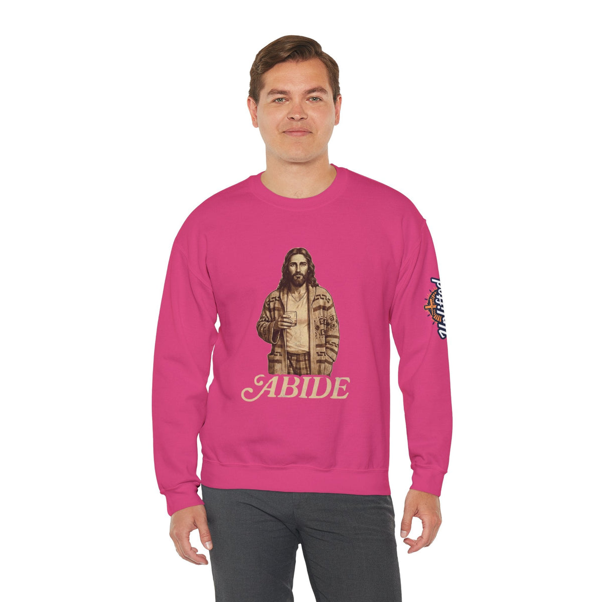 Abide Jesus Sweatshirt — Vintage 'The Dude' Religious Graphic Sweatshirt Printify