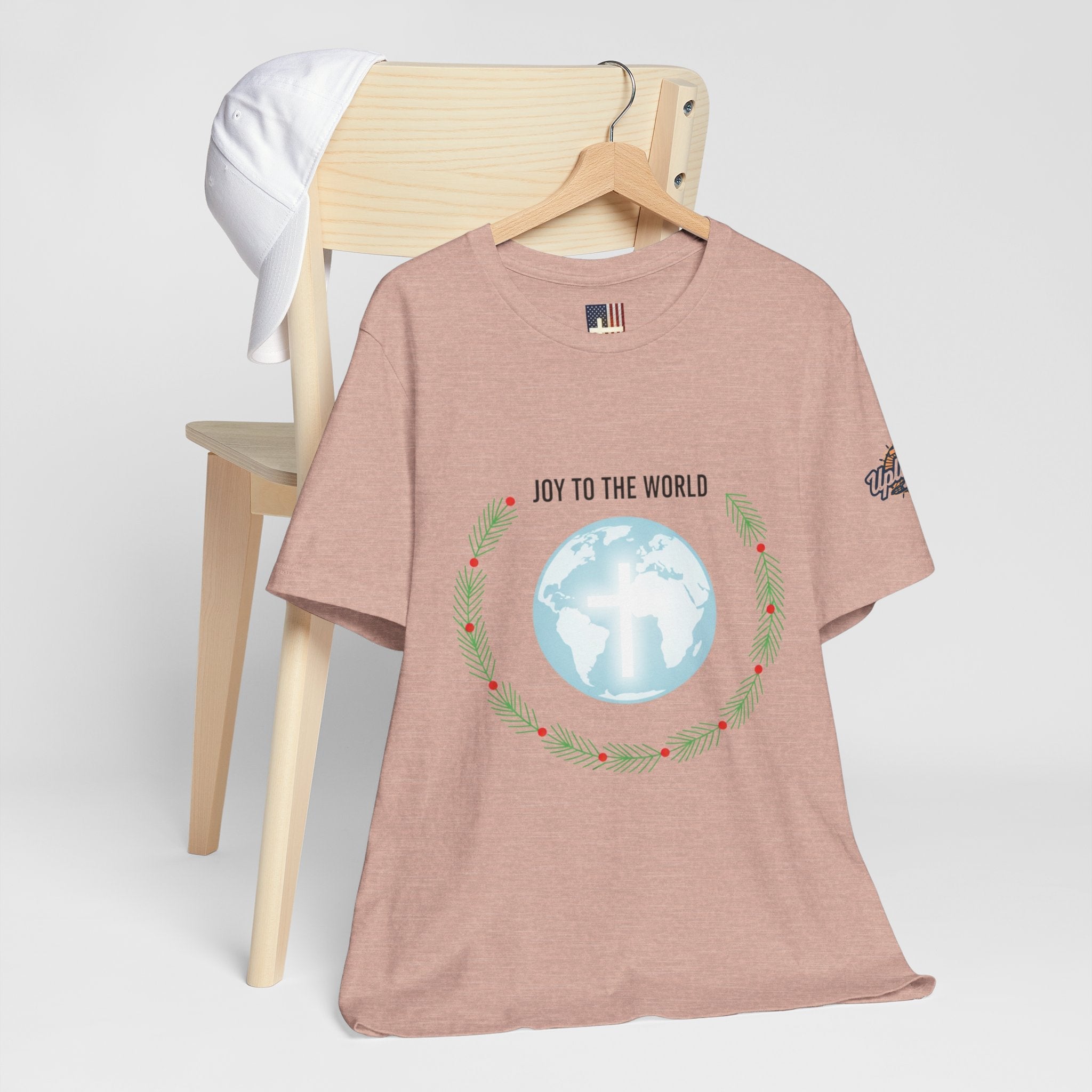 Joy to the World T-shirt – Wreath Earth Nativity Christian Christmas T-shirt for Isaiah 9:6 Holiday Faith & Festive Joy Printify