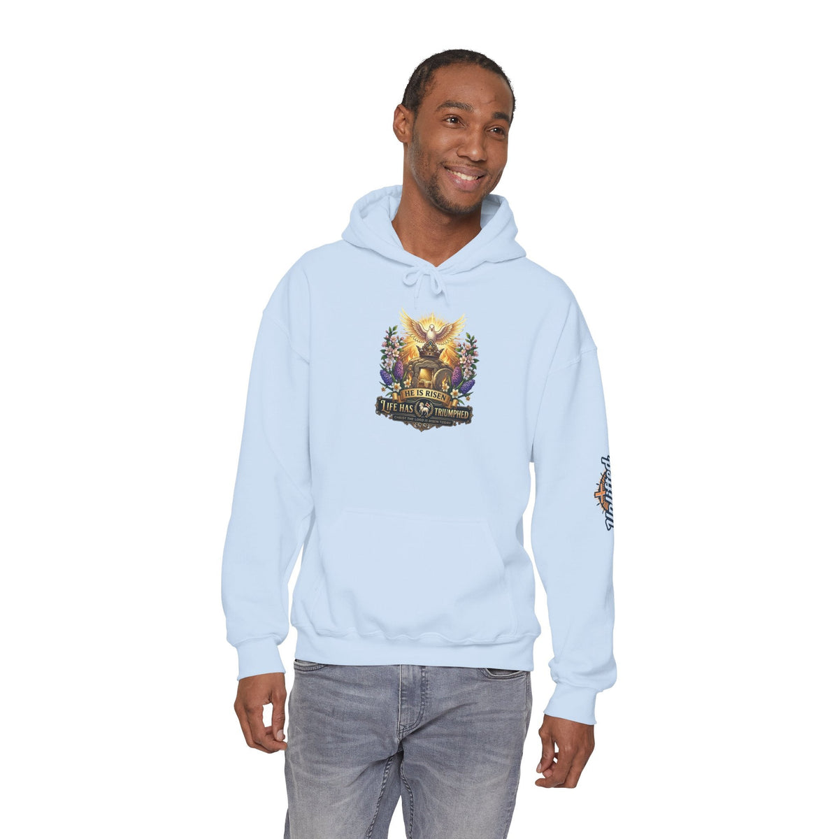 He Is Risen "Life Has Triumphed" Hoodie — Easter Resurrection Christian Hoodie Printify