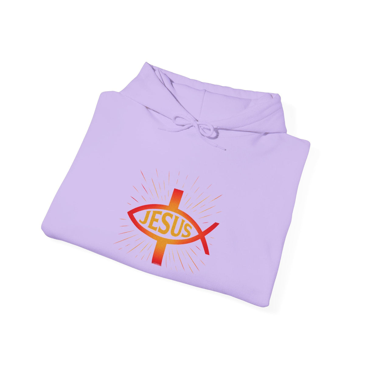 Jesus Ichthys Hoodie – Christian Fish Symbol with Cross & Jesus Inscription Sweatshirt for Eternal Faith & Streetwear Printify
