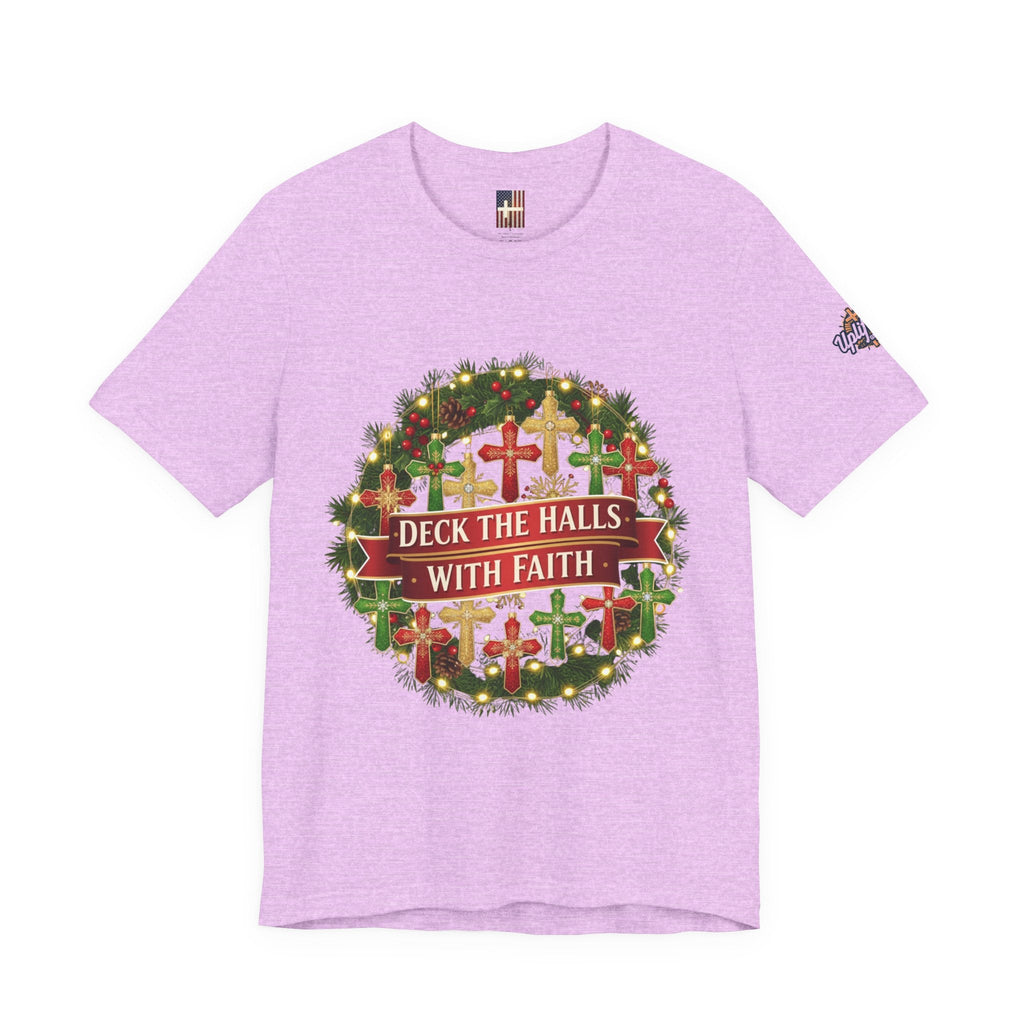 🎄 Deck the Halls with Faith – Christian Christmas T-Shirt | Cross Ornament Design & Festive Garland | Bold Holiday Faith Tee by Uplifted Gear Printify