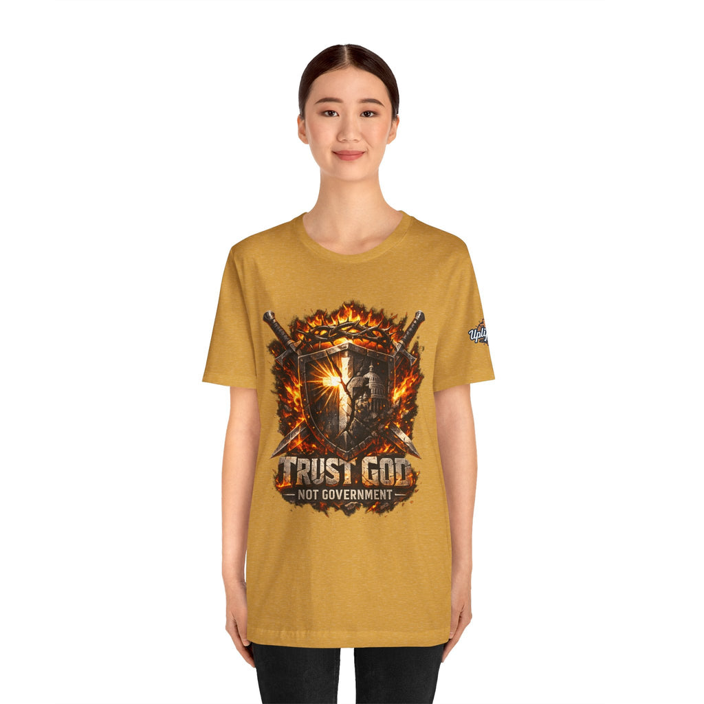 Trust God Not Government Shield Tee — Patriotic Christian Faith T-Shirt Printify