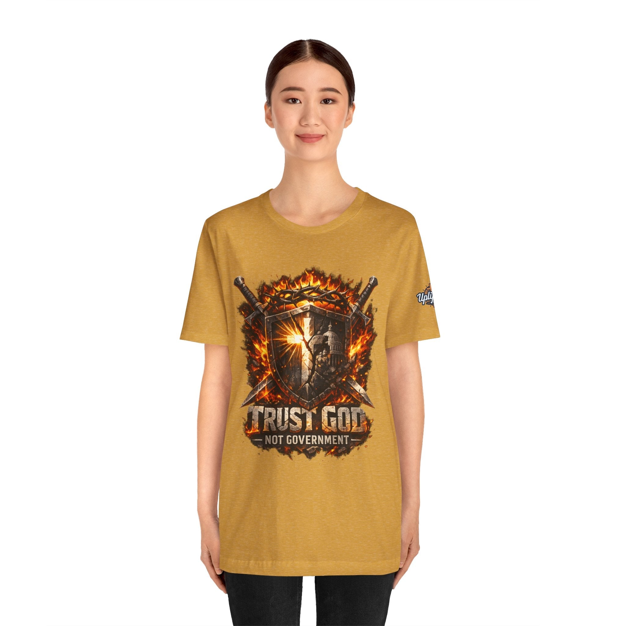 Trust God Not Government Shield Tee — Patriotic Christian Faith T-Shirt Printify