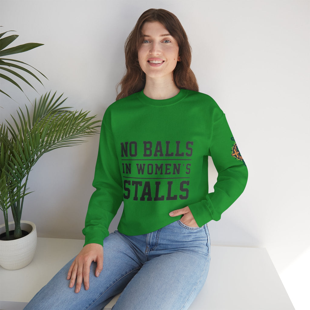 No Balls in Women's Stalls Crewneck Sweatshirt — Bold Statement Pullover Printify