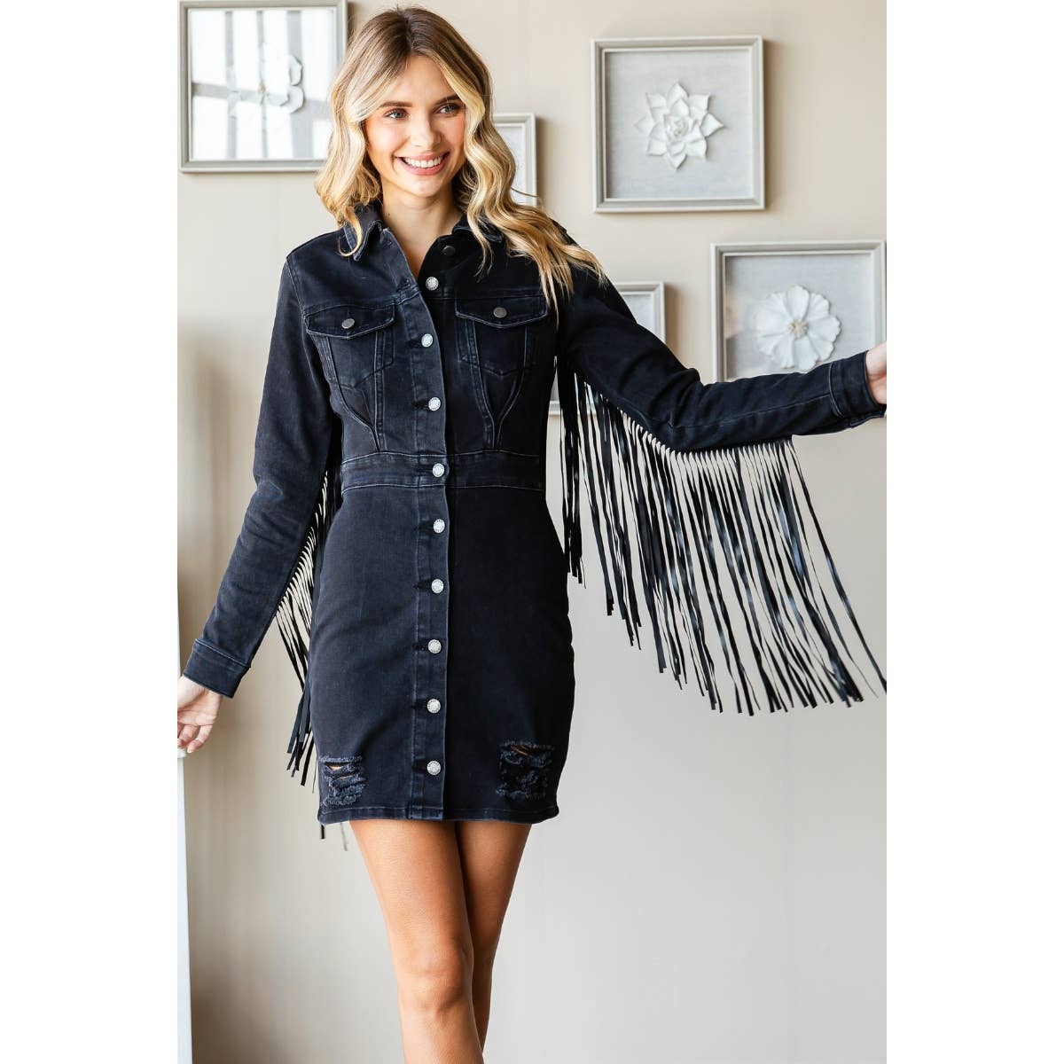 Fringe Western Black Mini Dress Pretty Little Patriot