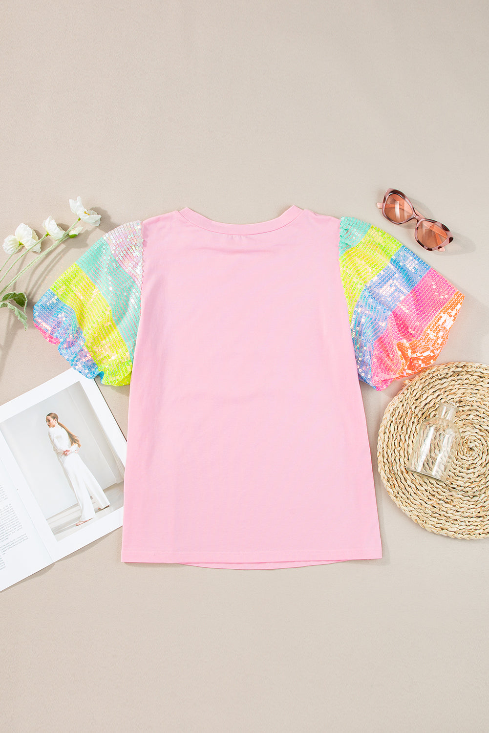 Rainbow Pastel Sequin Puff Sleeve Top Pretty Little Patriot